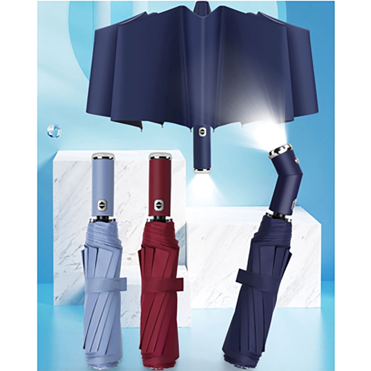 Auto Compact Umbrella With Flashlight 5