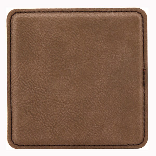 Leatherette Square Coaster - Dark Brown Laser Engraved 1