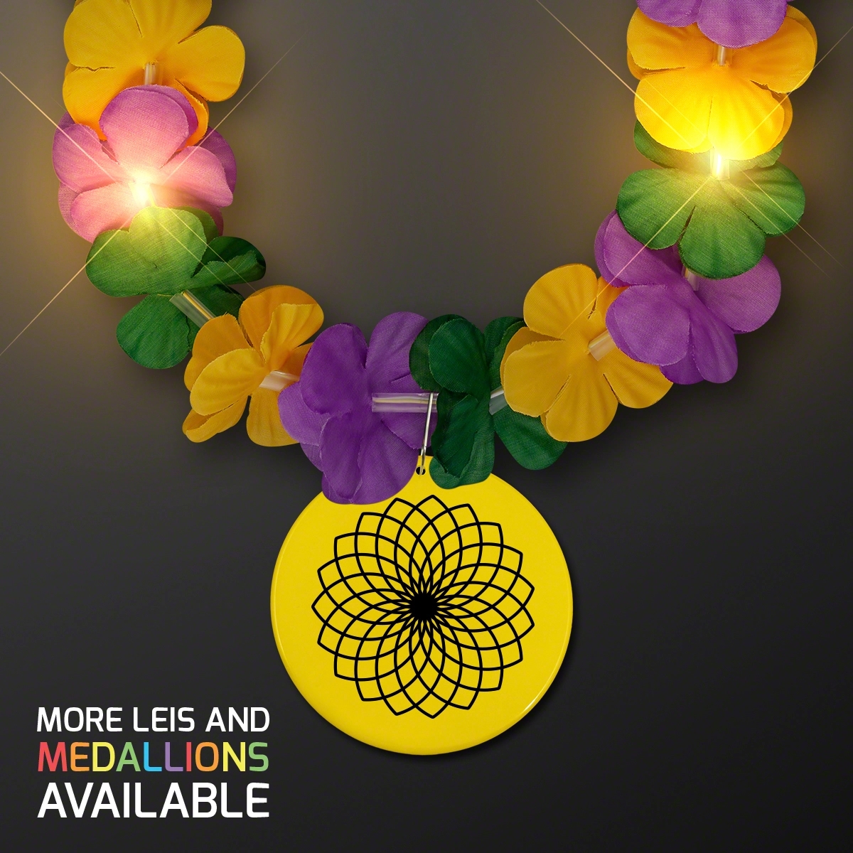 Mardi Gras Lei Light Up Flower Necklace with Medallion 4