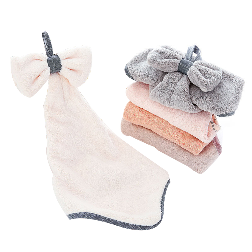 Household bathroom kitchen bownot coral velvet hand towel dishcloth 2