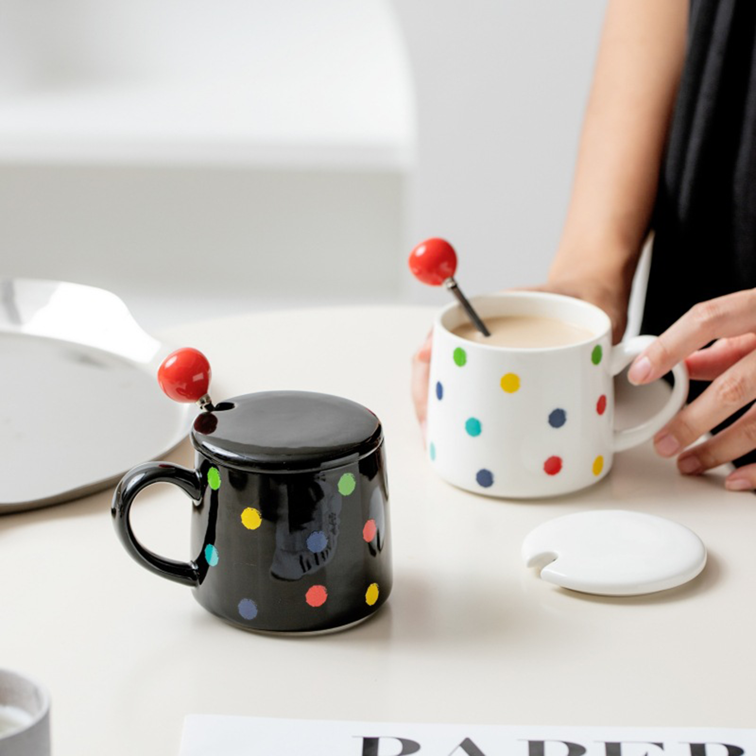 Cute Ceramic Cup With Lid And Spoon Novelty Mug 2