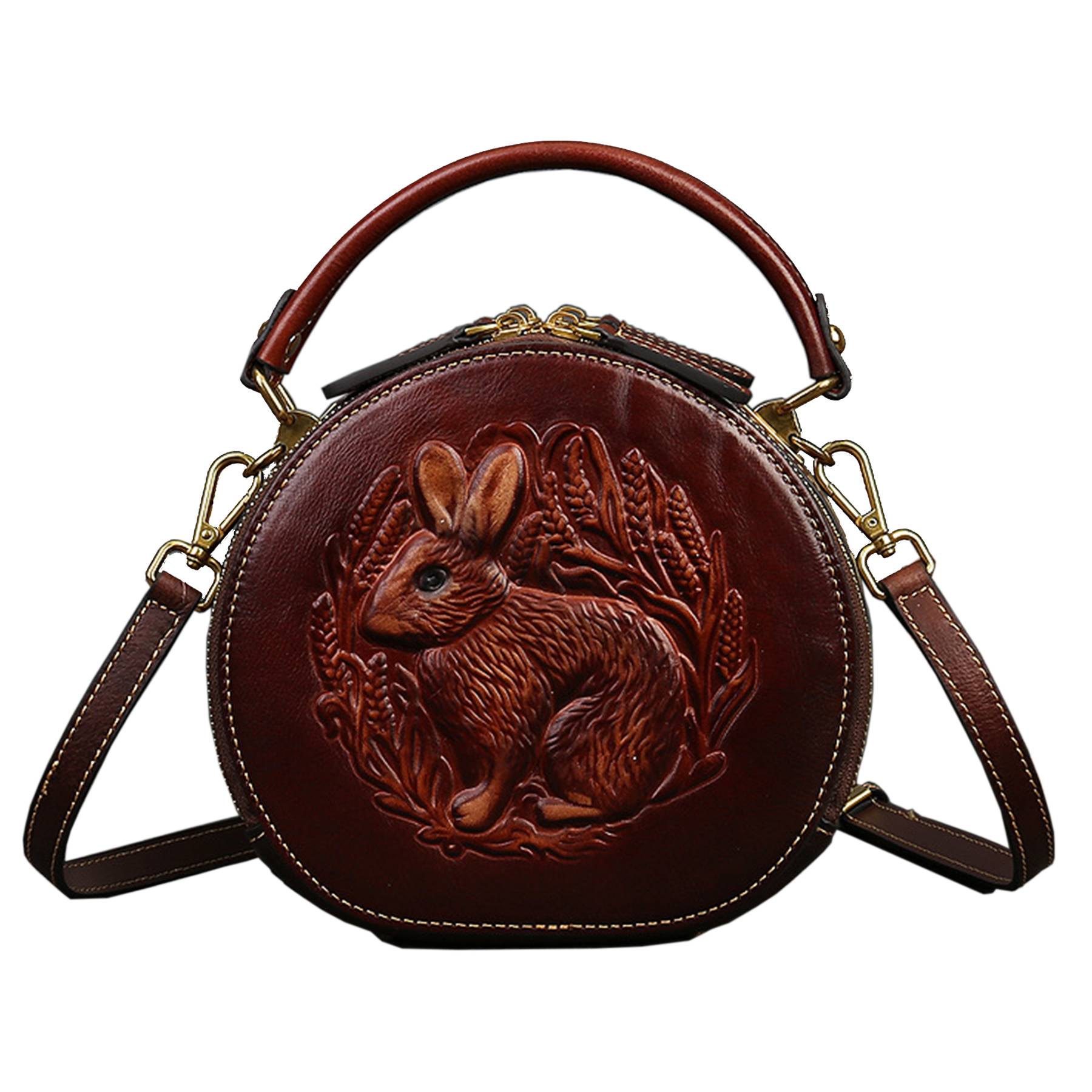 Genuine Leather Vintage bunny embossed diagonal shoulder bag 4