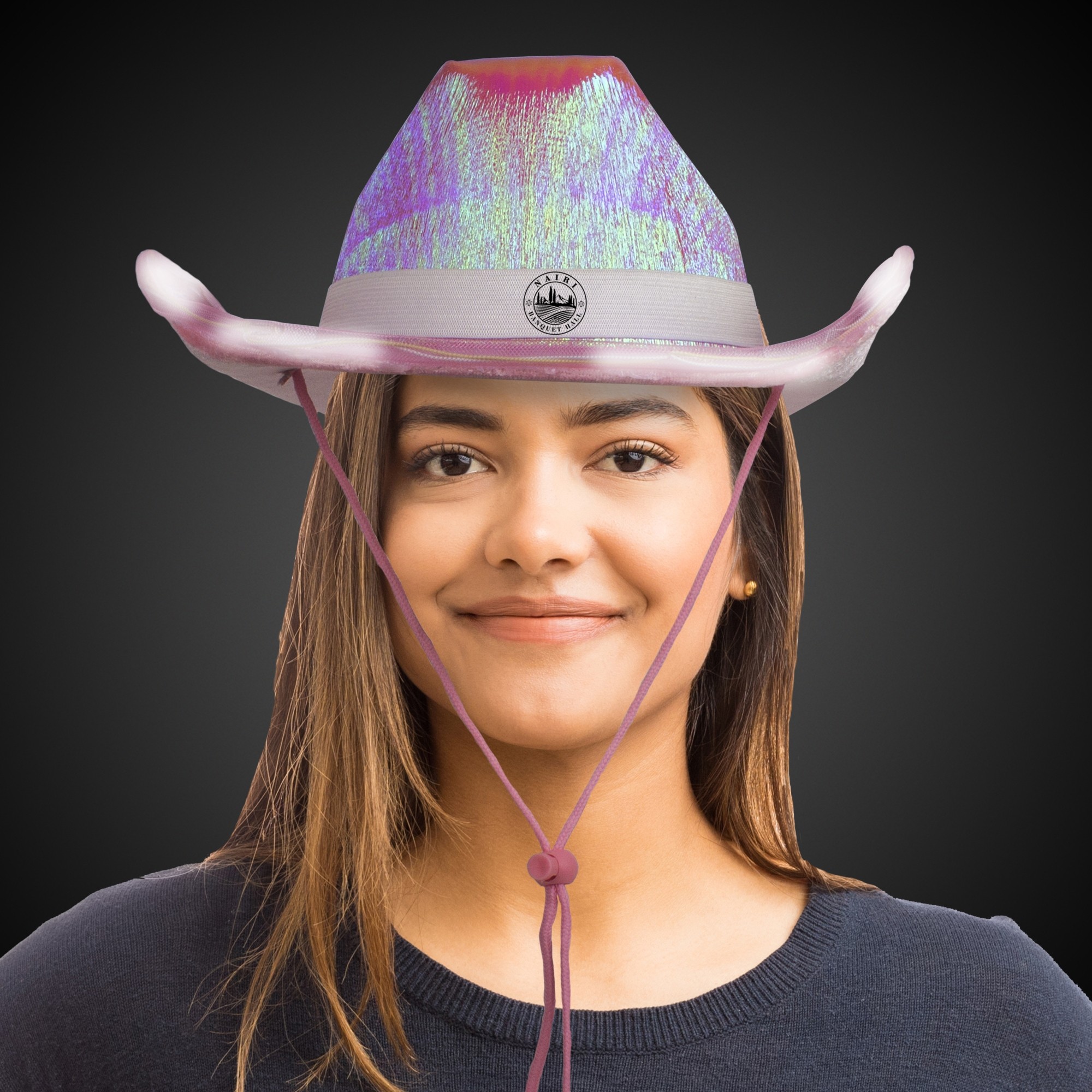 Pink Iridescent Light Up Cowboy Hat(White Imprinted Band)