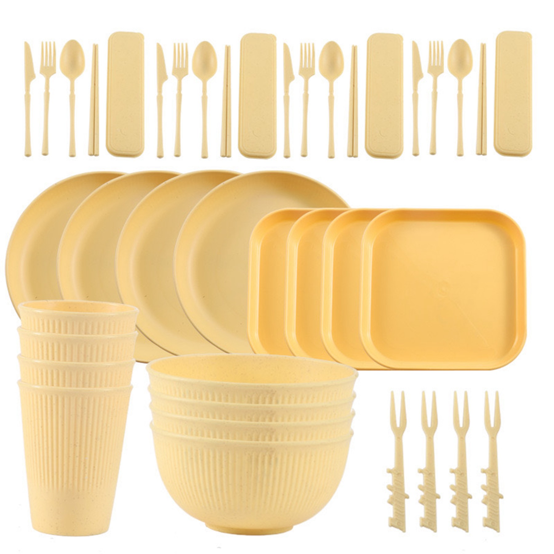 40 Pcs Wheat Straw Dinnerware Set 5