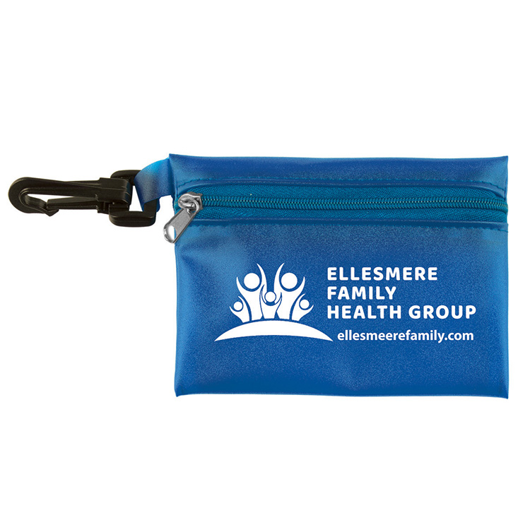 "LYON" 10 Piece First Aid Sun Kit in Translucent Zipper Pack with Plastic Carabiner Attachment 6