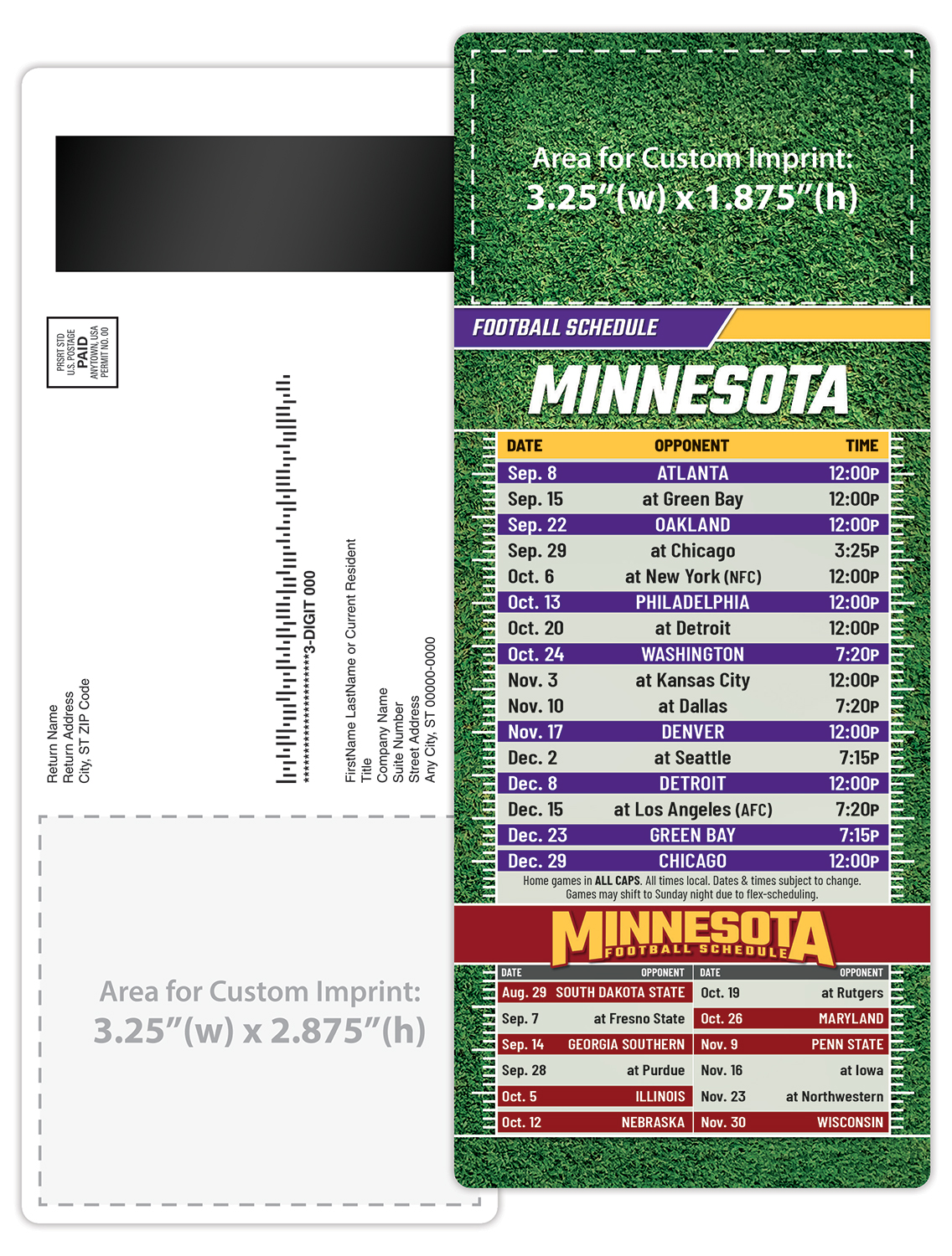 Football Schedule Laminated Card/Postcard with Magnet Strip 3.5x8.5 - 14 pt. 4