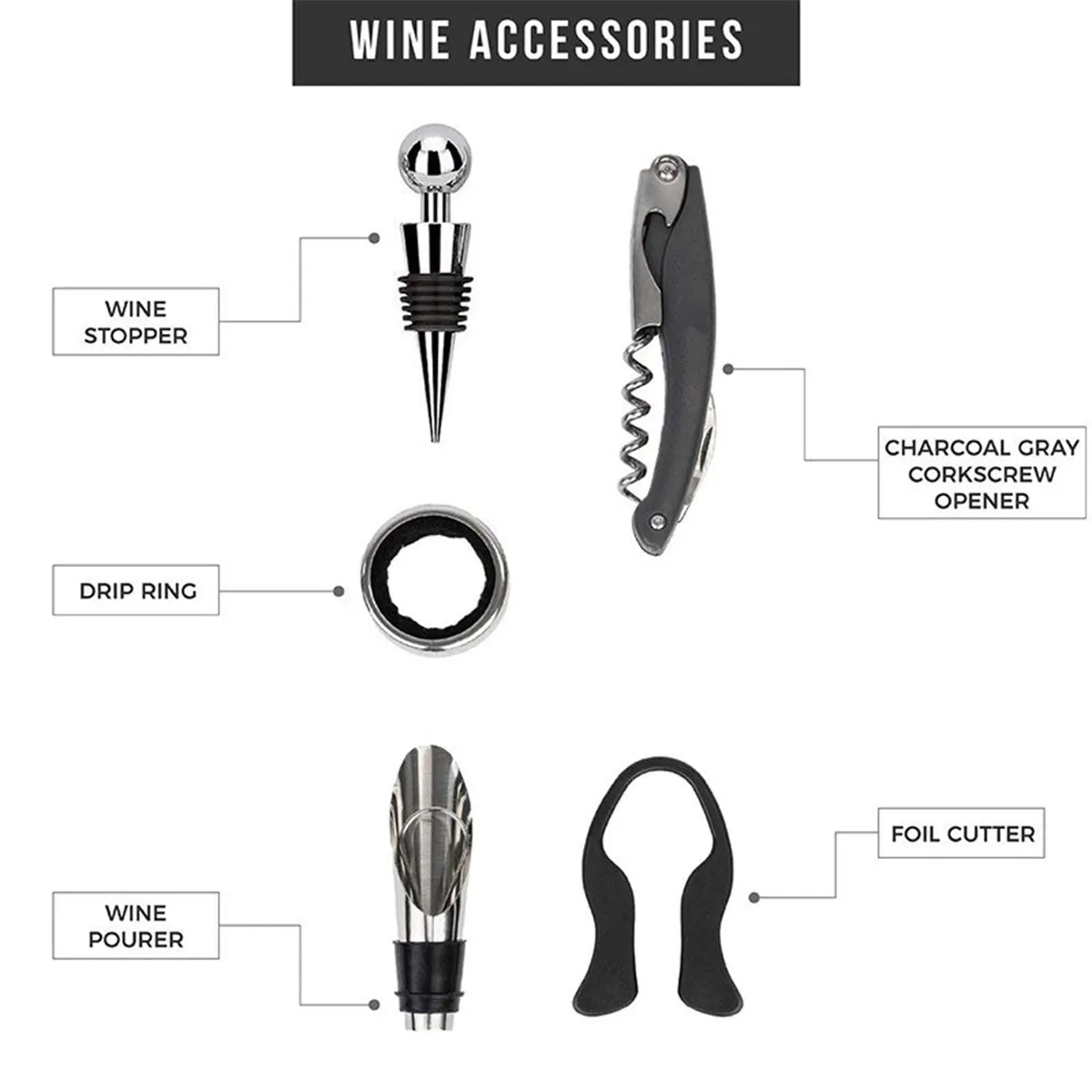 5 Pcs Wine Bottle Corkscrew Opener Kit 8