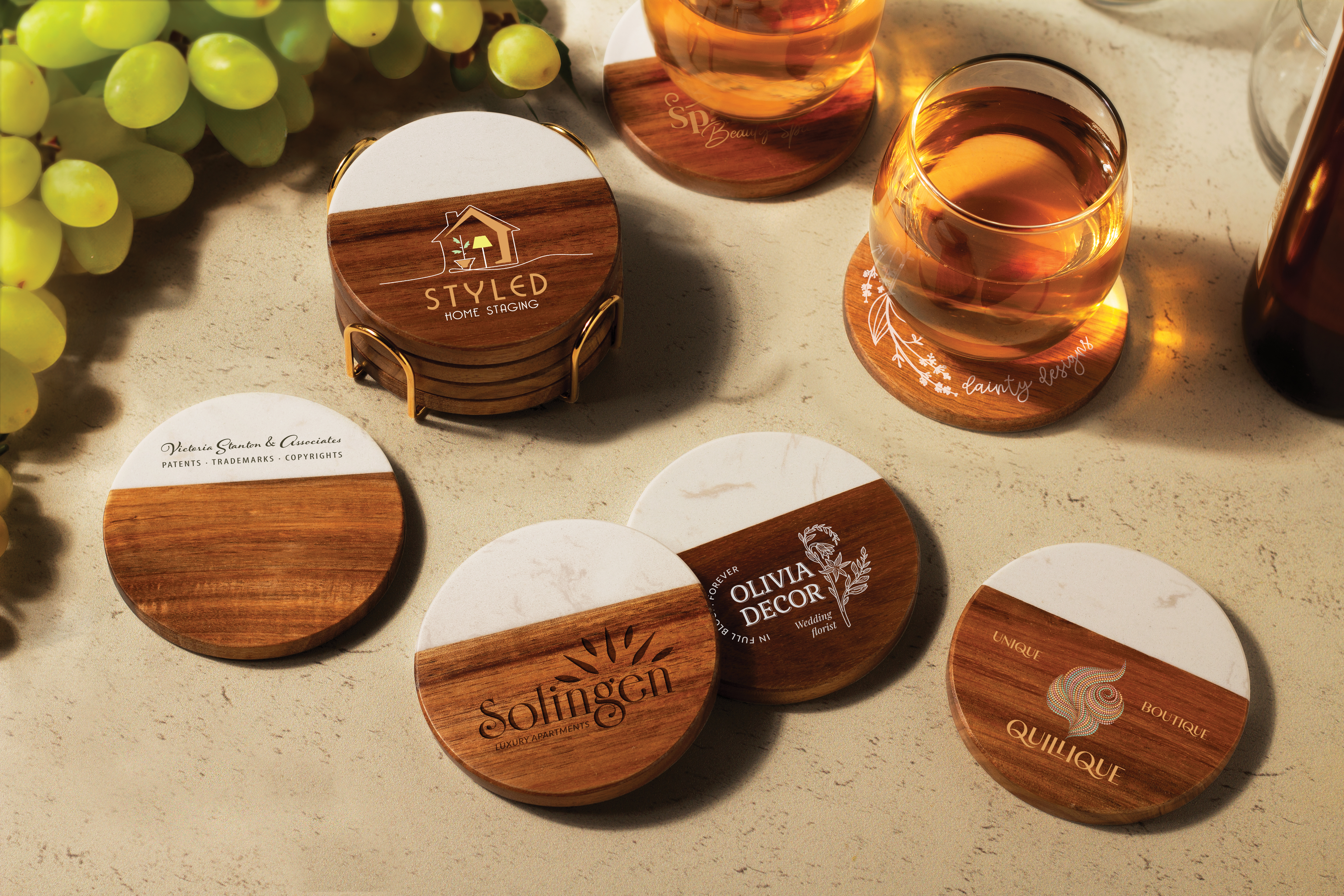 Acacia Wood & Marble Coaster 2