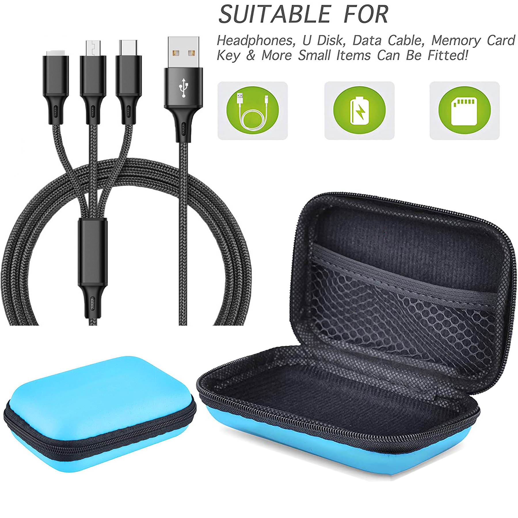 Carrying USB Cable CaseWith A 2A 3 In 1 USB Cable Set 2