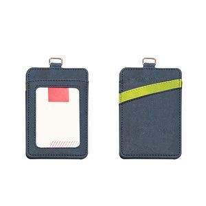 Retractable Lanyard 3 Pockets Dual Side PU Leather Card Holder 28