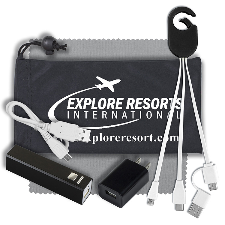 Mobile Tech Metal Power Bank Charging Kit with Microfiber Cloth in Microfiber Cinch Pouch 7