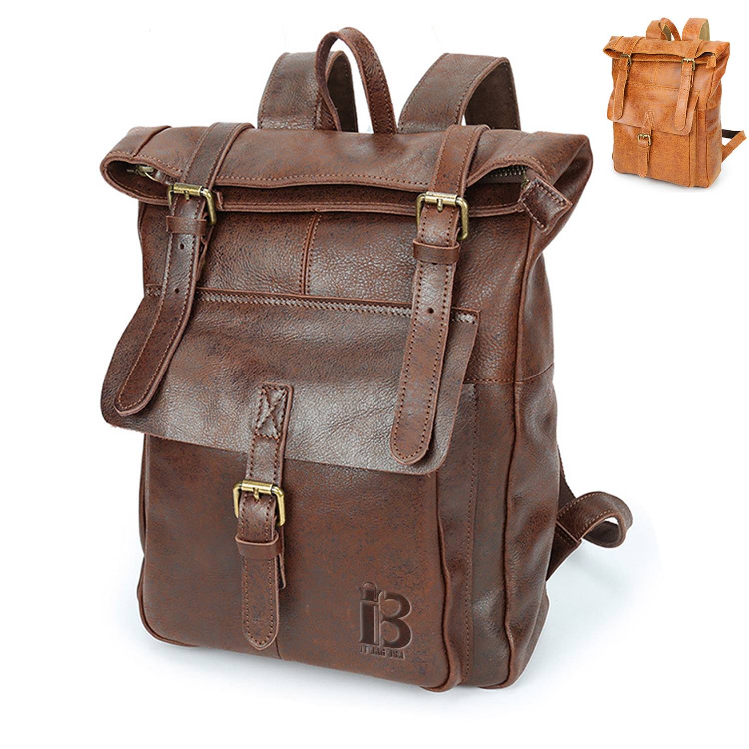 Large Waterproof Leather Backpack for Men and Women 19