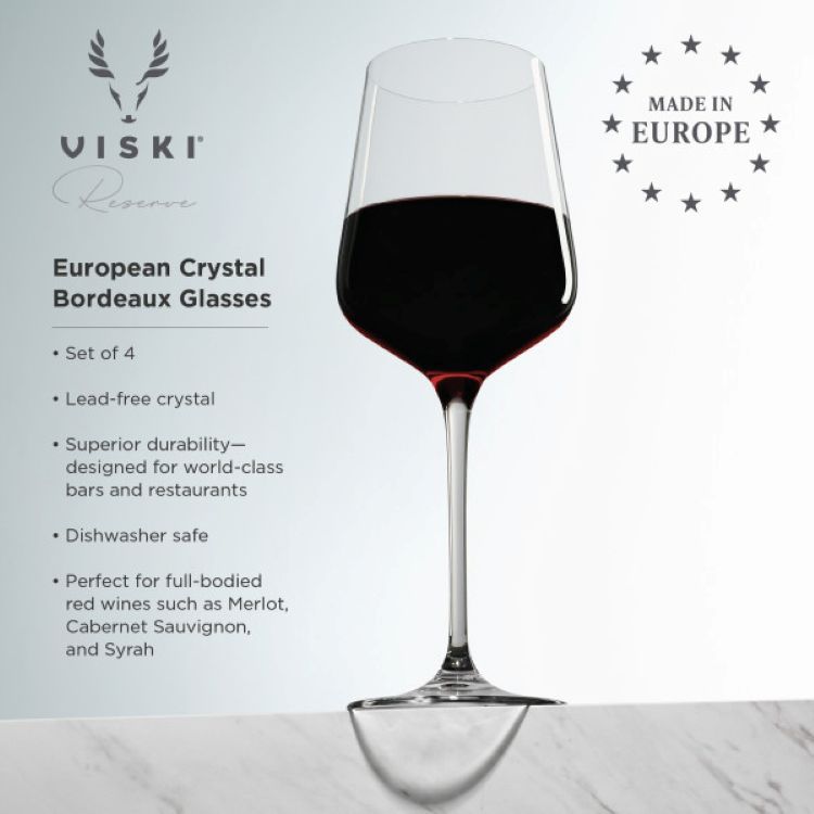 Viski® Reserve Inez Crystal Bordeaux Glass, set of 4 4