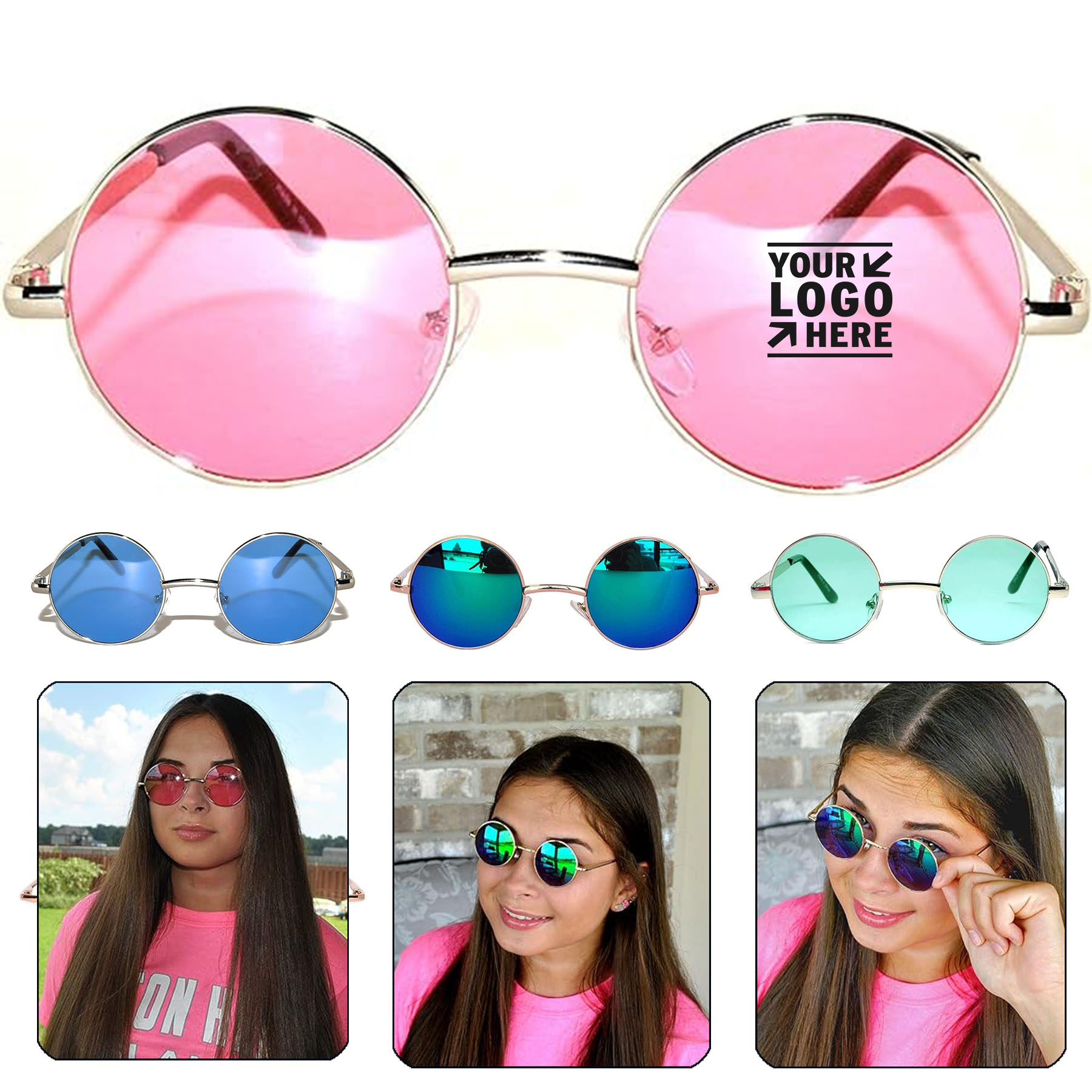 UV400 Polycarbonate Circle Lens John Lennon Round Metal Frame Hippie Sunglasses