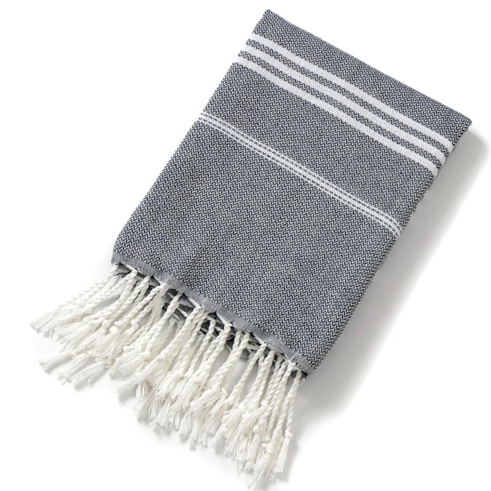 Oversized Poly-Cotton Fringed Jacquard Striped Bath Towel 8