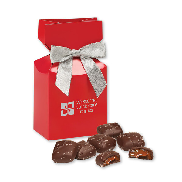 Chocolate Sea Salt Caramels in Red Premium Delights Gift Box