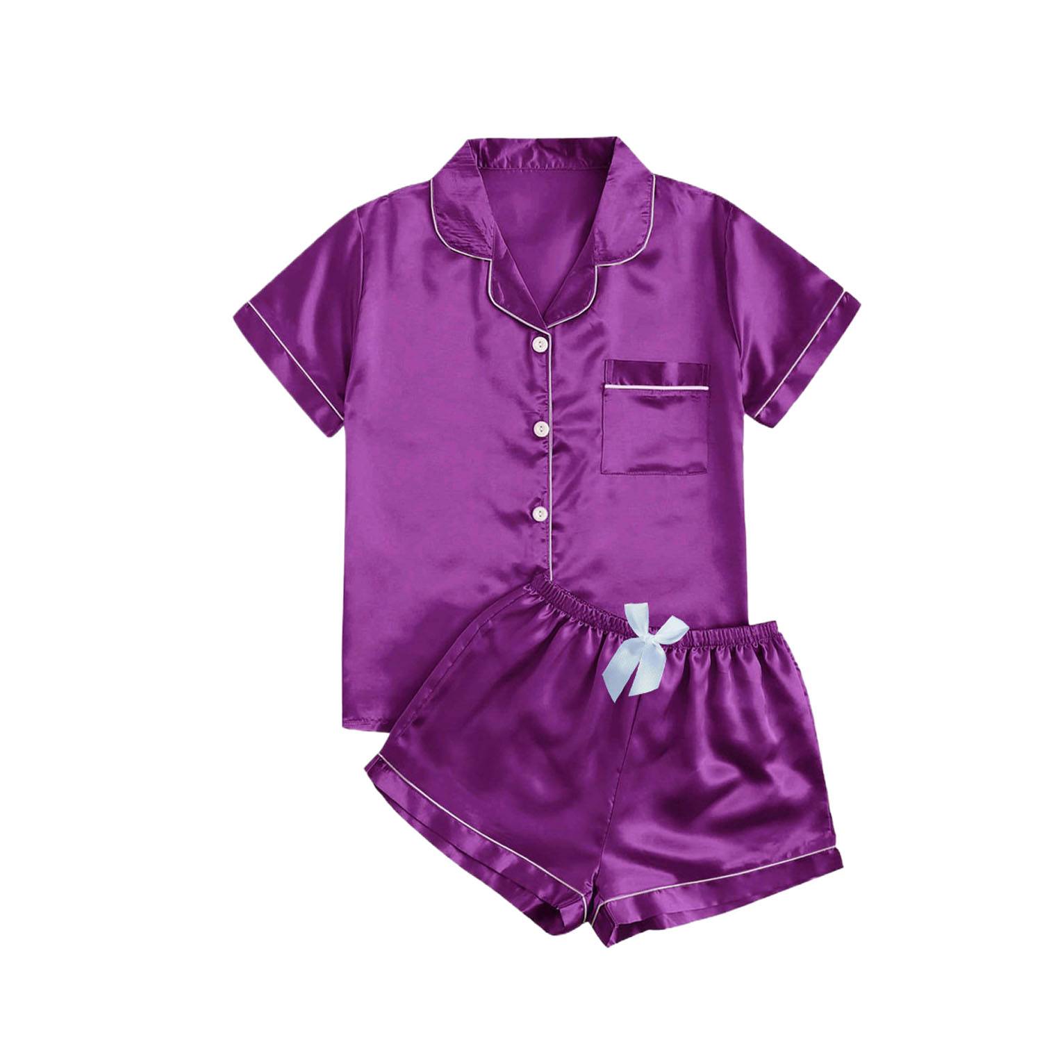 Women Comfortable Warm Soft Satin Silk Pajama Set 12