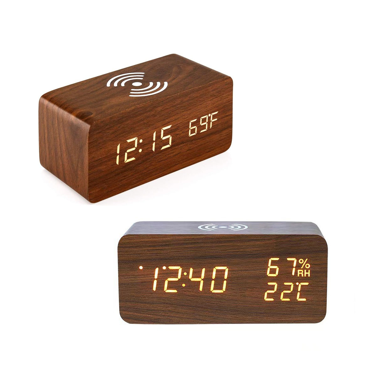 Wood LED QI Wireless Sound Control Clock 3
