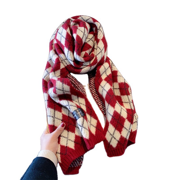 Retro Diamond Plaid Knitted Wool Scarf 5