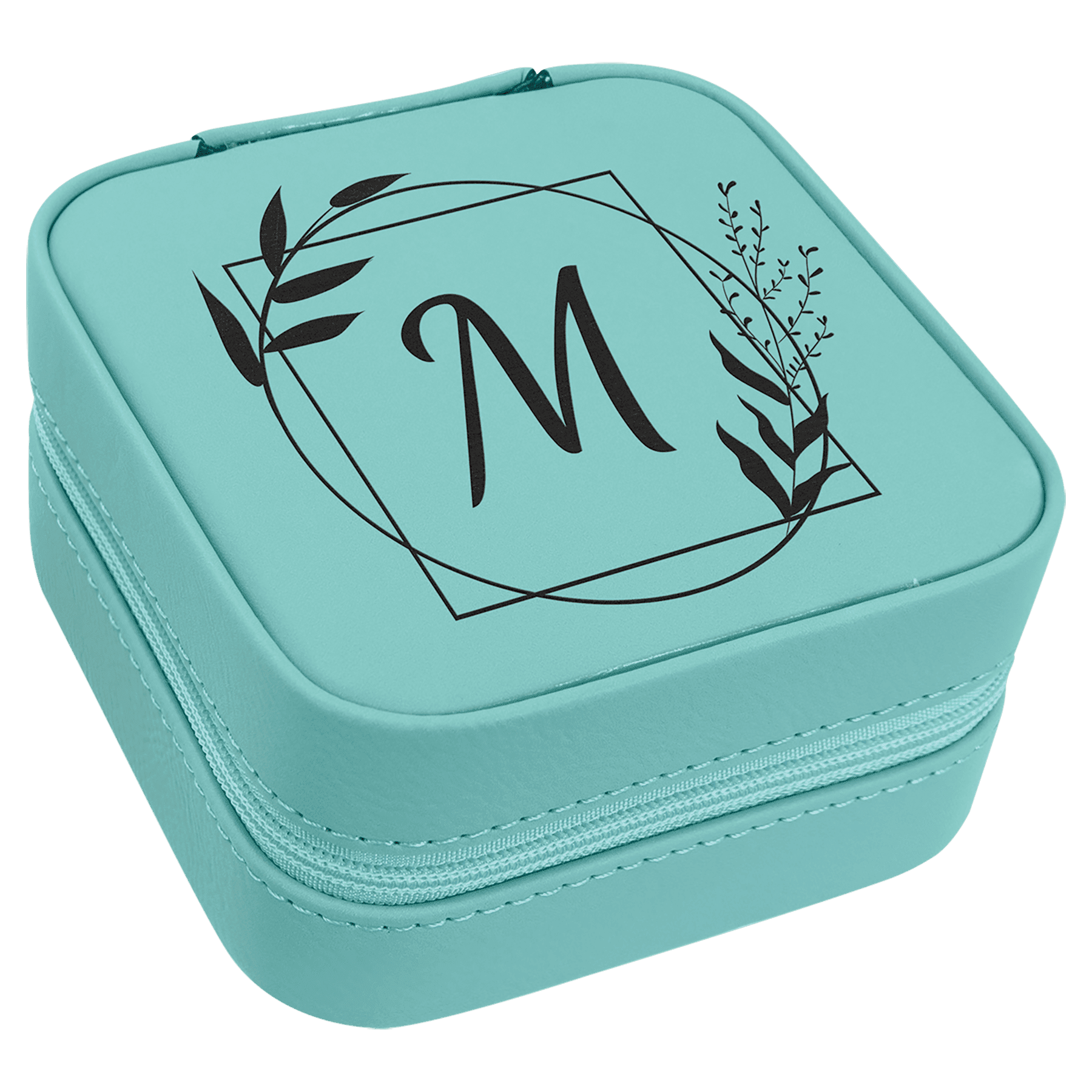 4" X 4" Teal Leatherette Travel Jewelry Box with Black Lining 2