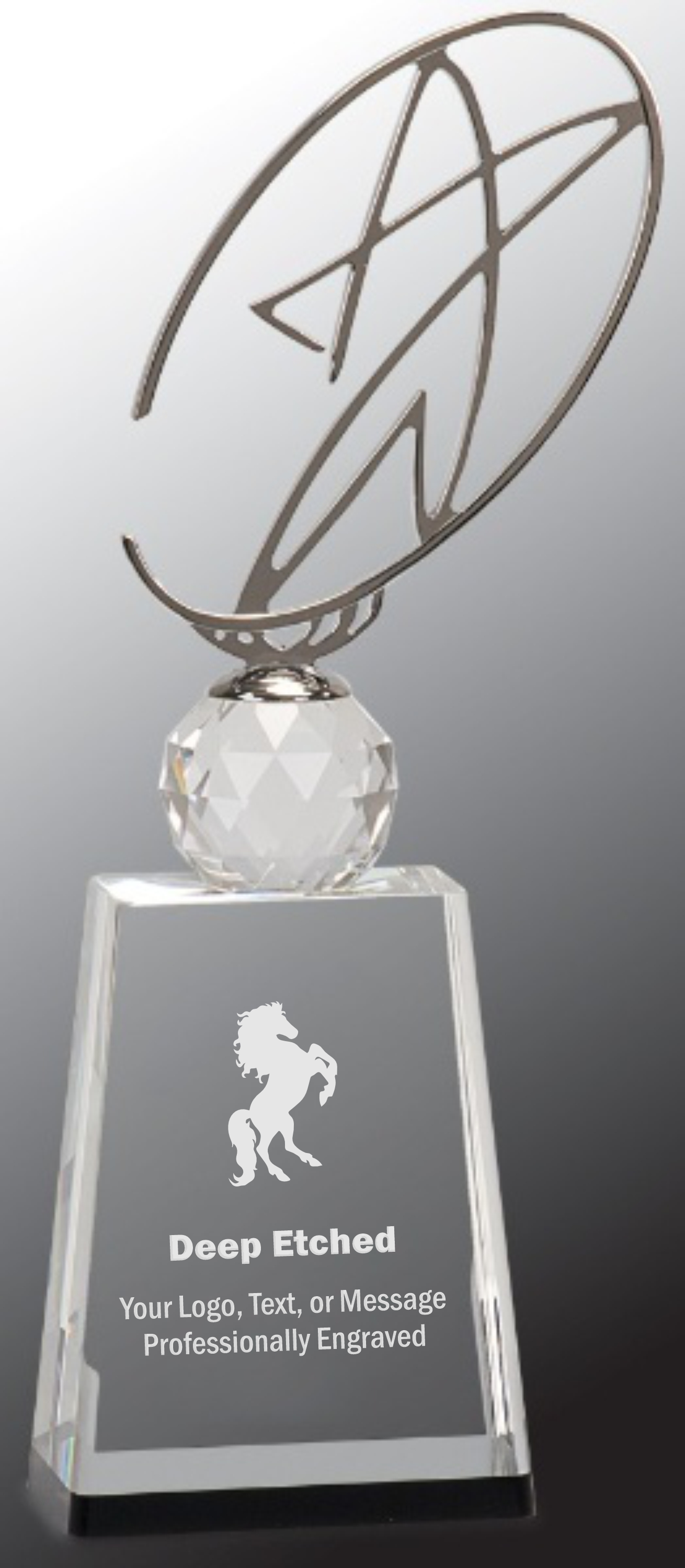 12" Clear/Black Crystal Award with Silver Metal Oval Star