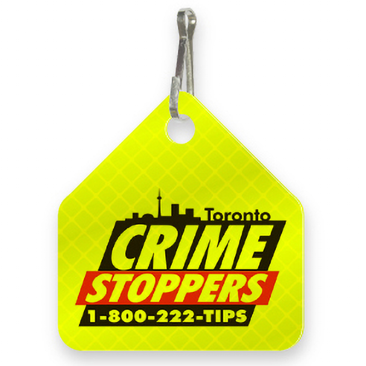 Ultra Reflective Yellow Bag Tag House shape 2" x 2.125", High resolution 4 colour process plus white