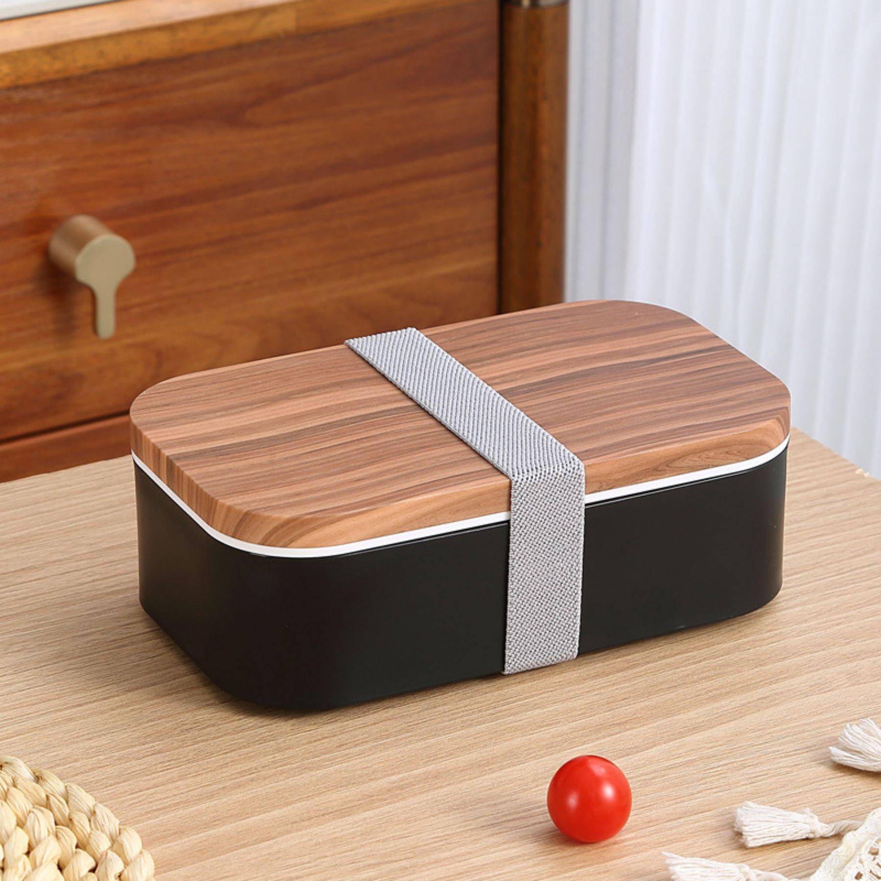 Wooden grain double layer plastic bento lunch box 9