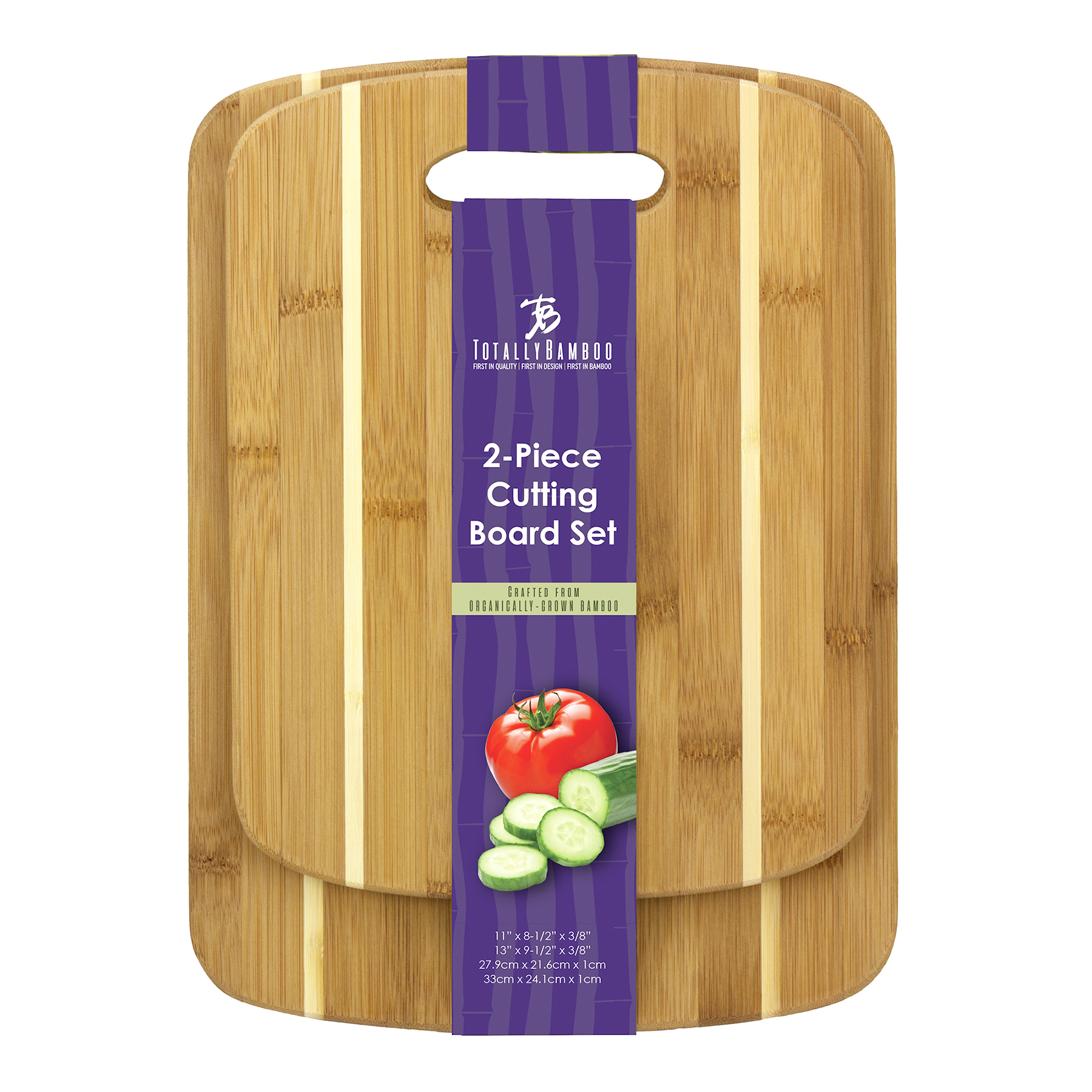 2-Piece Striped Bamboo Cutting Board Set, 13" x 9-1/2" and 11" x 8-1/2" 5