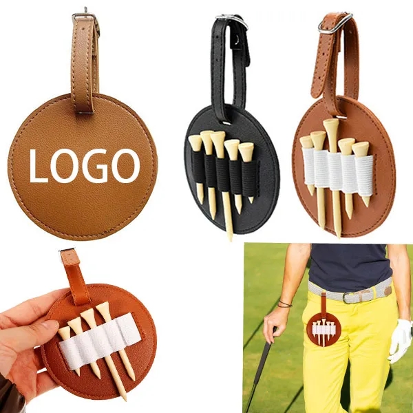 PU Leather Round Golf Tee Bag Holder 2