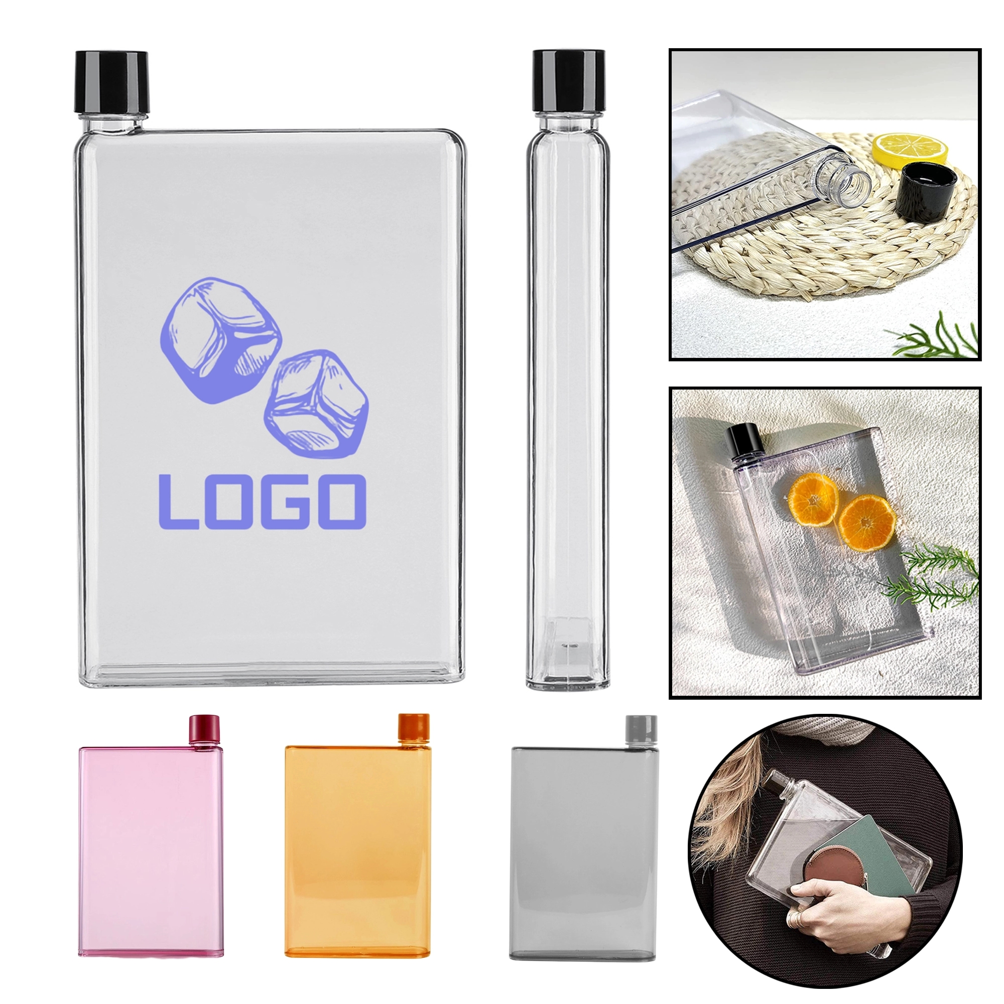 Clear Reusable Slim Flat Water Bottle 7