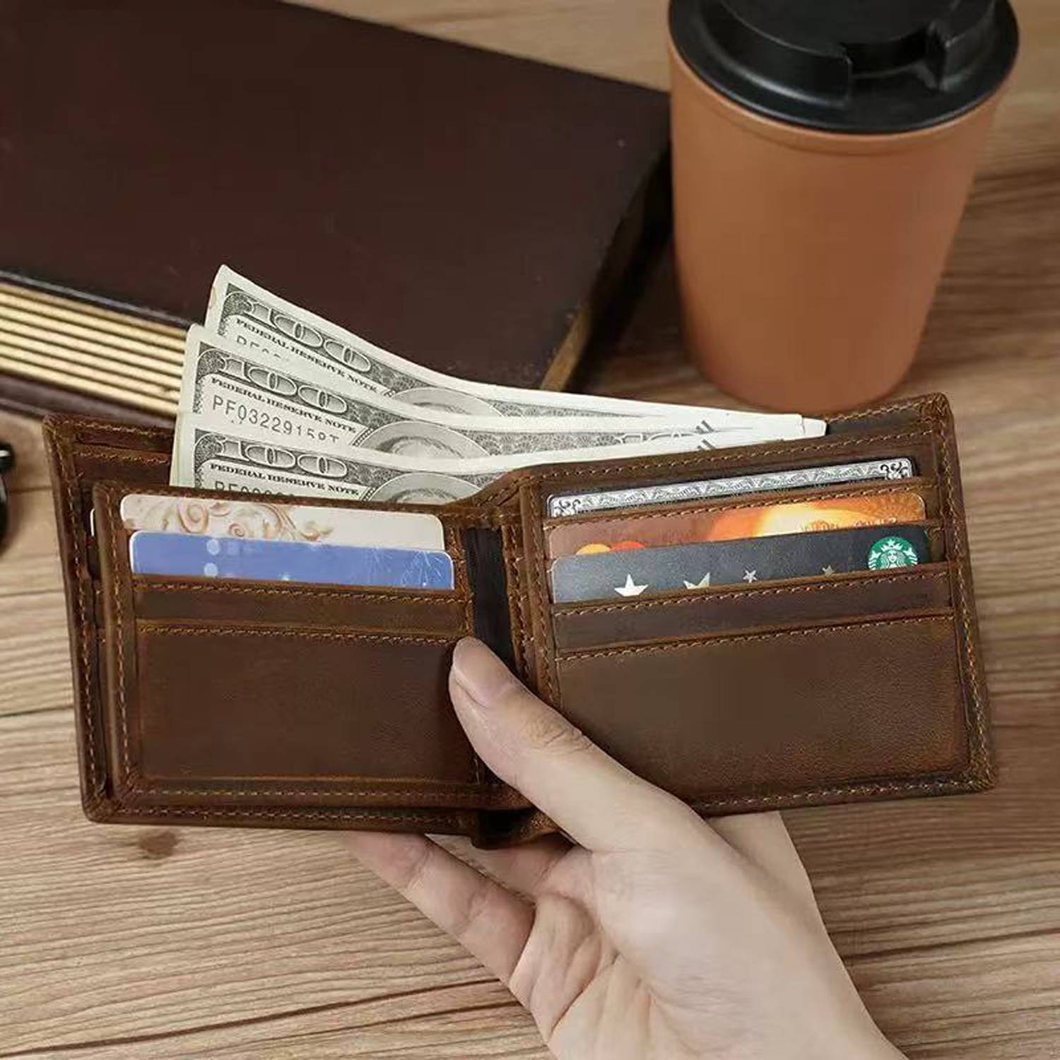 Genuine Leather RFID Blocking Bifold Wallet 10
