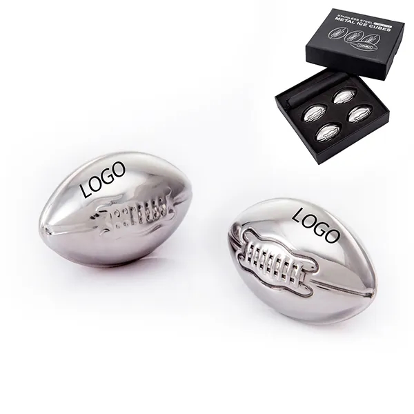 Football Shaped Stainless Steel Ice Cubes- 4 pack set 6