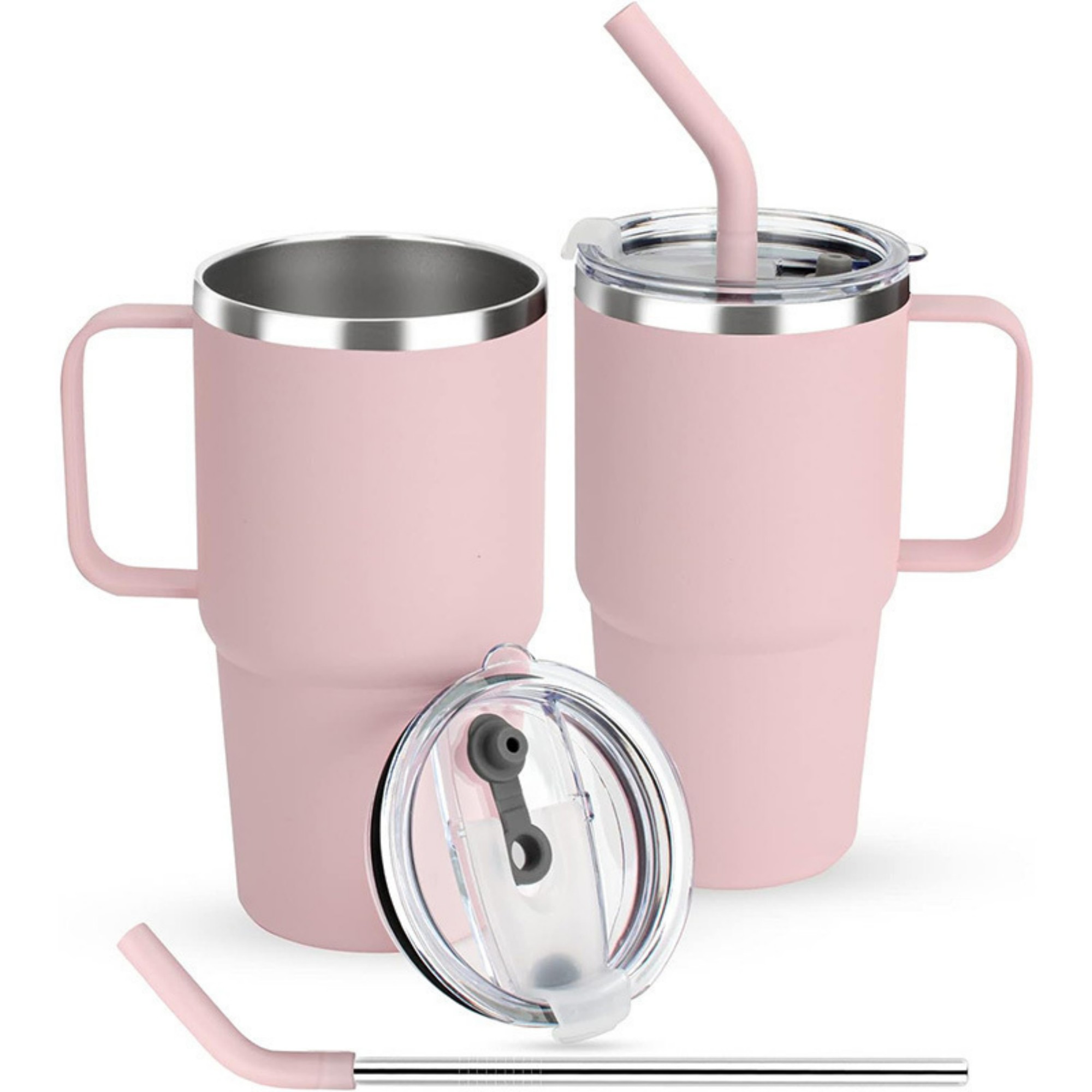 Double Wall Vacuum Stainless Steel Tumbler With Straw And 2 Lids 2