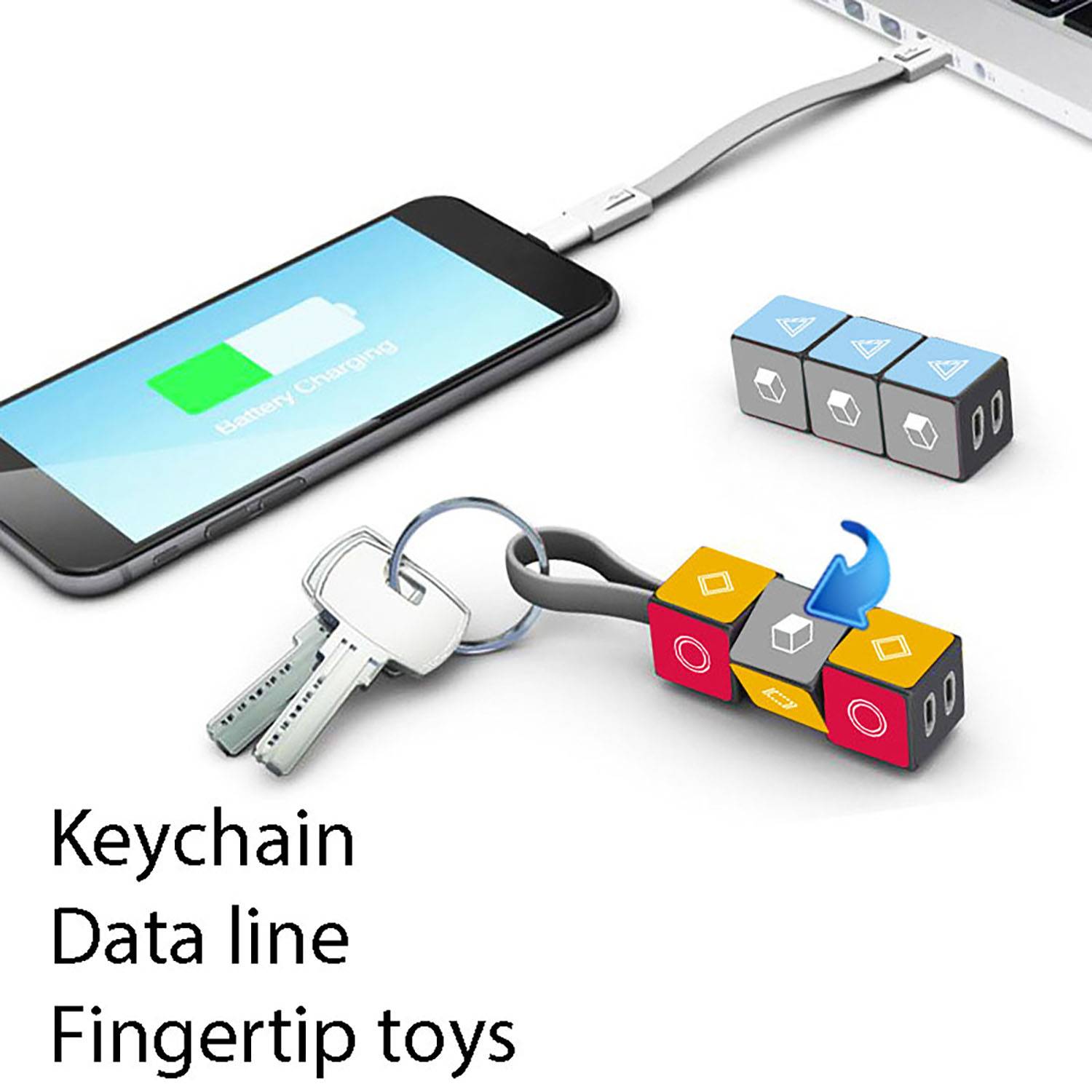 Rubik's Cube Decorative Keychain Charger Cord Power Wire 8