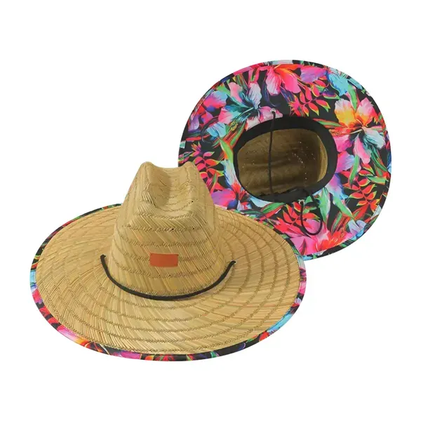 Lifeguard Straw Hat w/ Full Color Underbrim & Patch 10