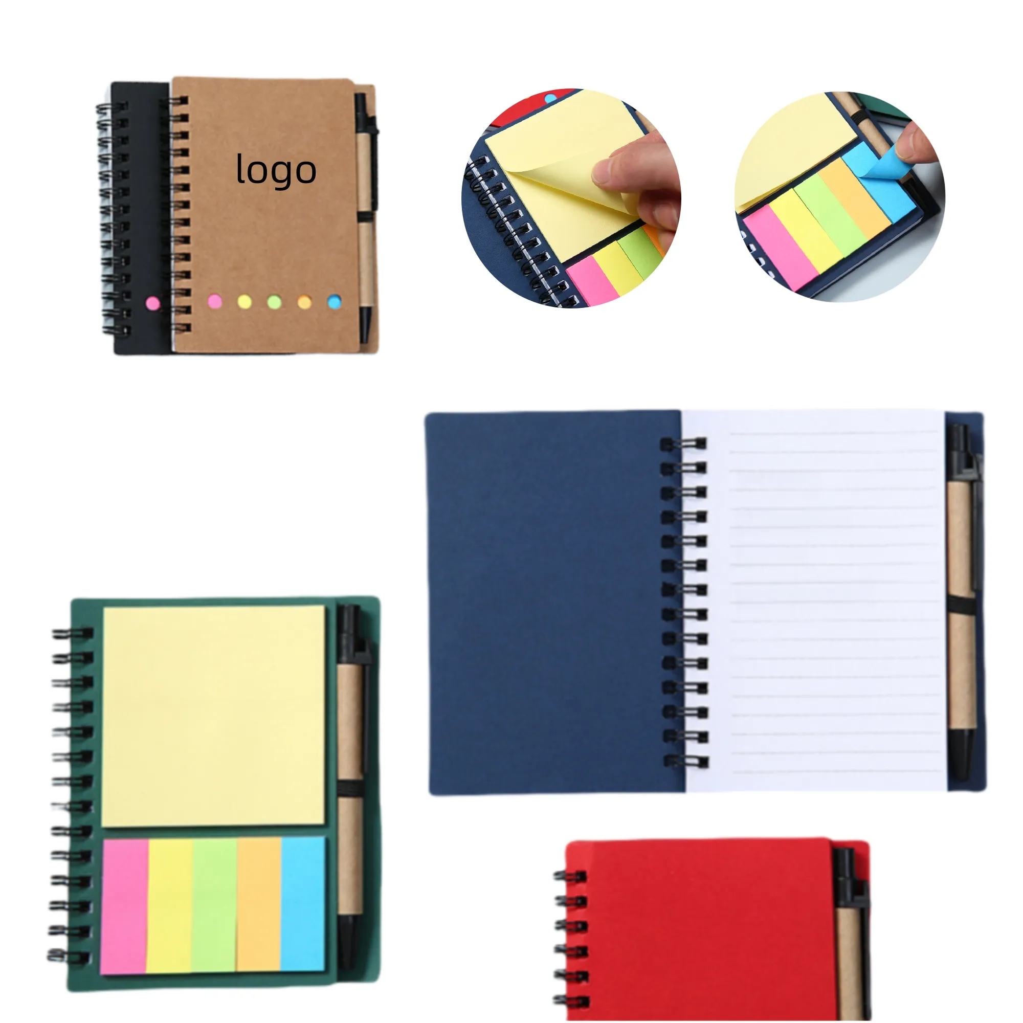 Pocket Colored Sticky Note Brown Paper Spiral Notebook 2