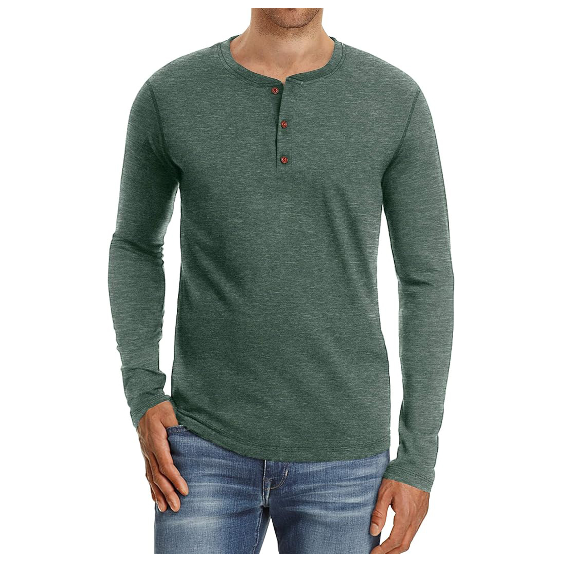 Men's Long Sleeve Henley Cotton T Shirts 15