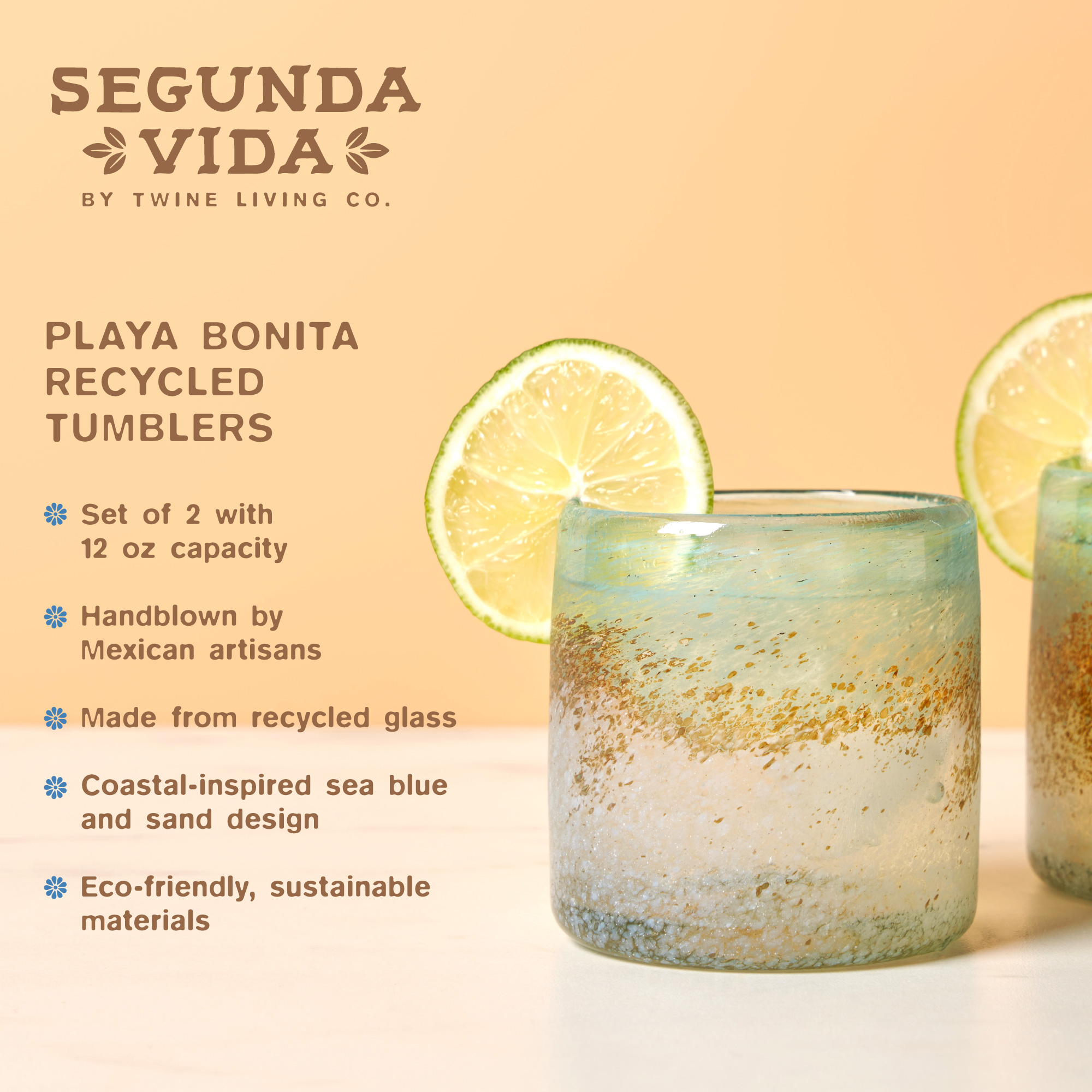 Twine Living® Playa Bonita Recycled Glass Tumbler, set of 2 8