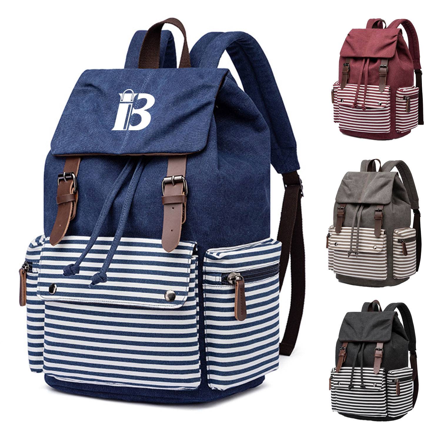 Striped Casual Canvas School Backpack 2