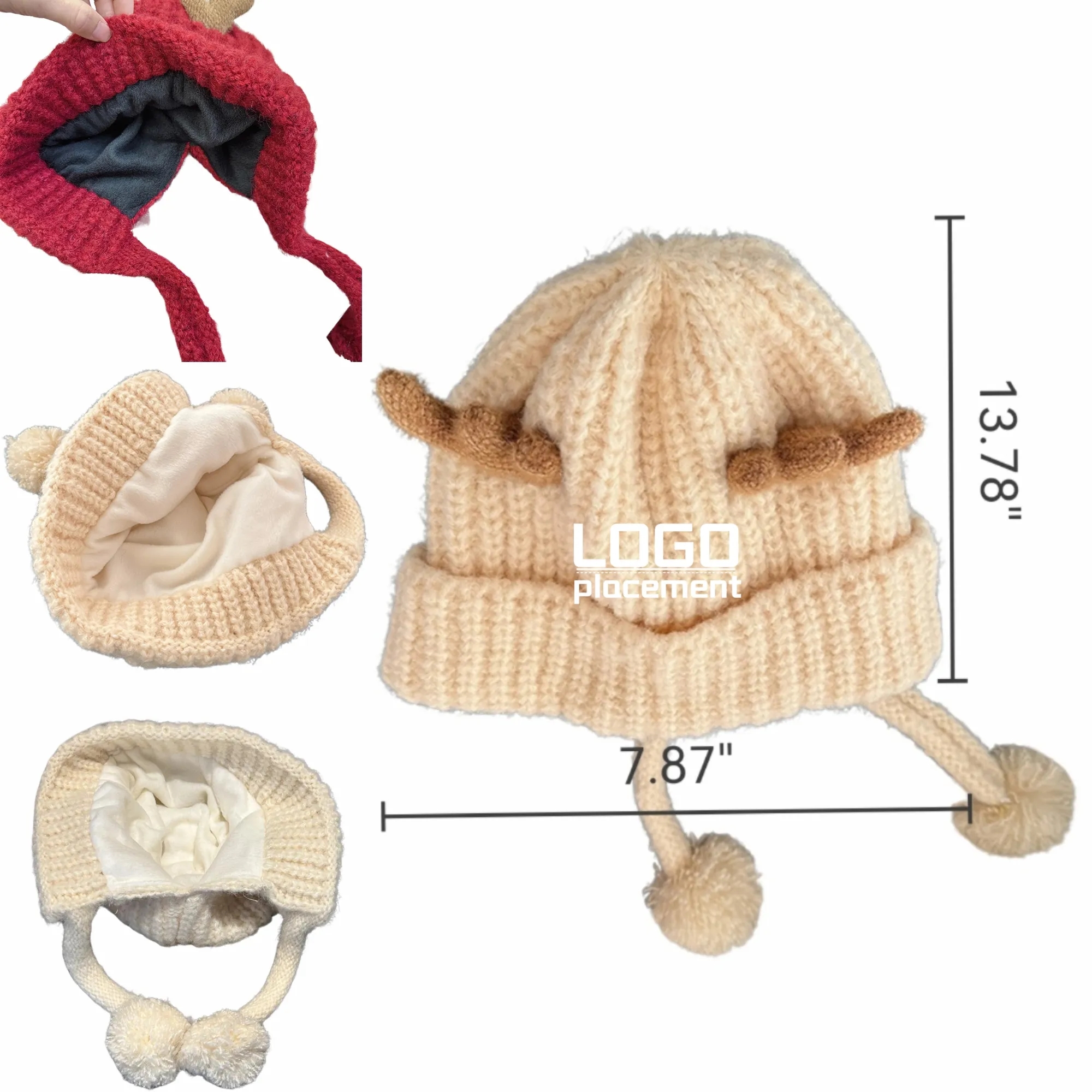 Christmas Red Reindeer Earflap Beanie 1