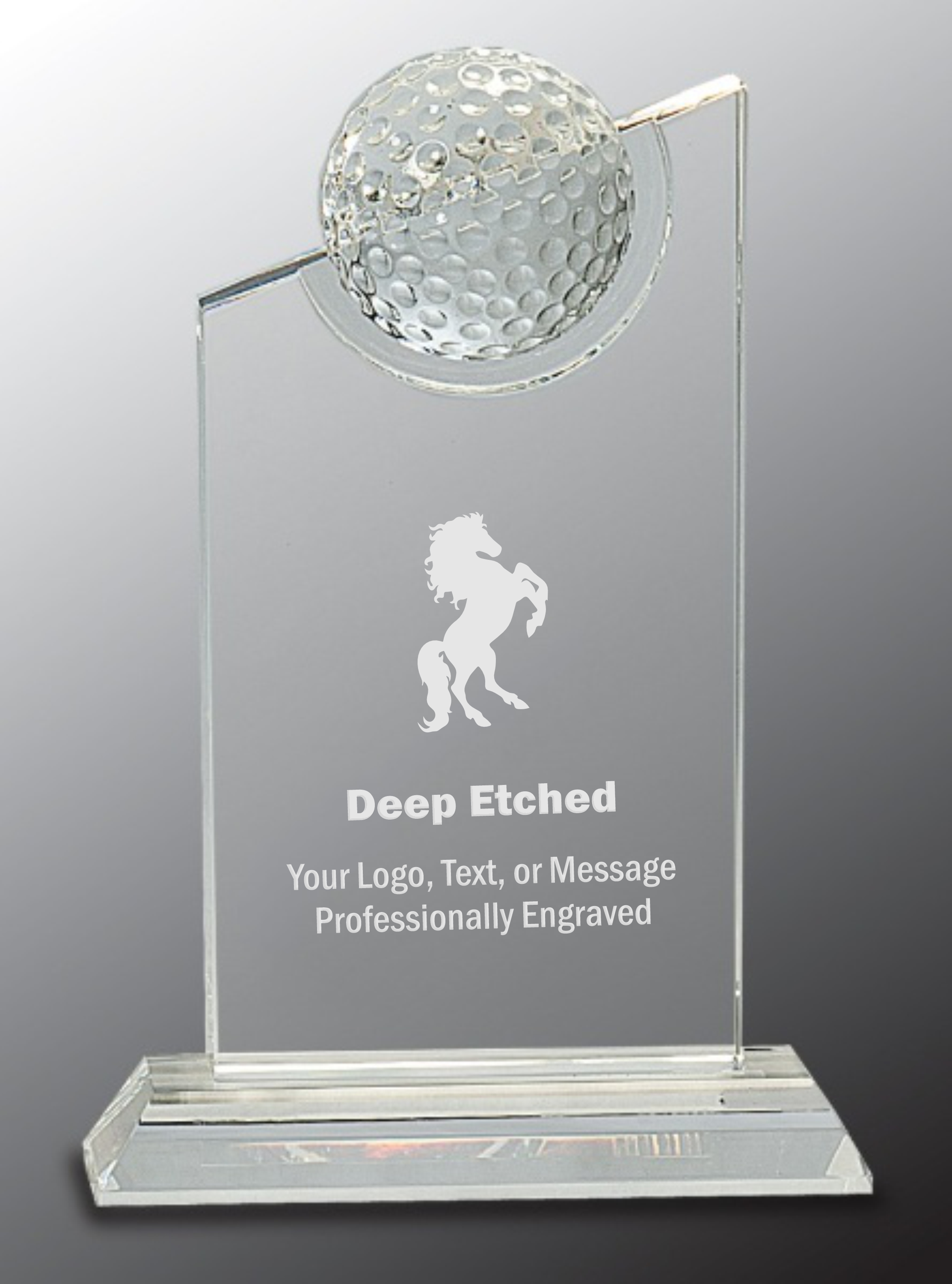 8" Clear Crystal Award with Inset Crystal Golf Ball on Clear Base