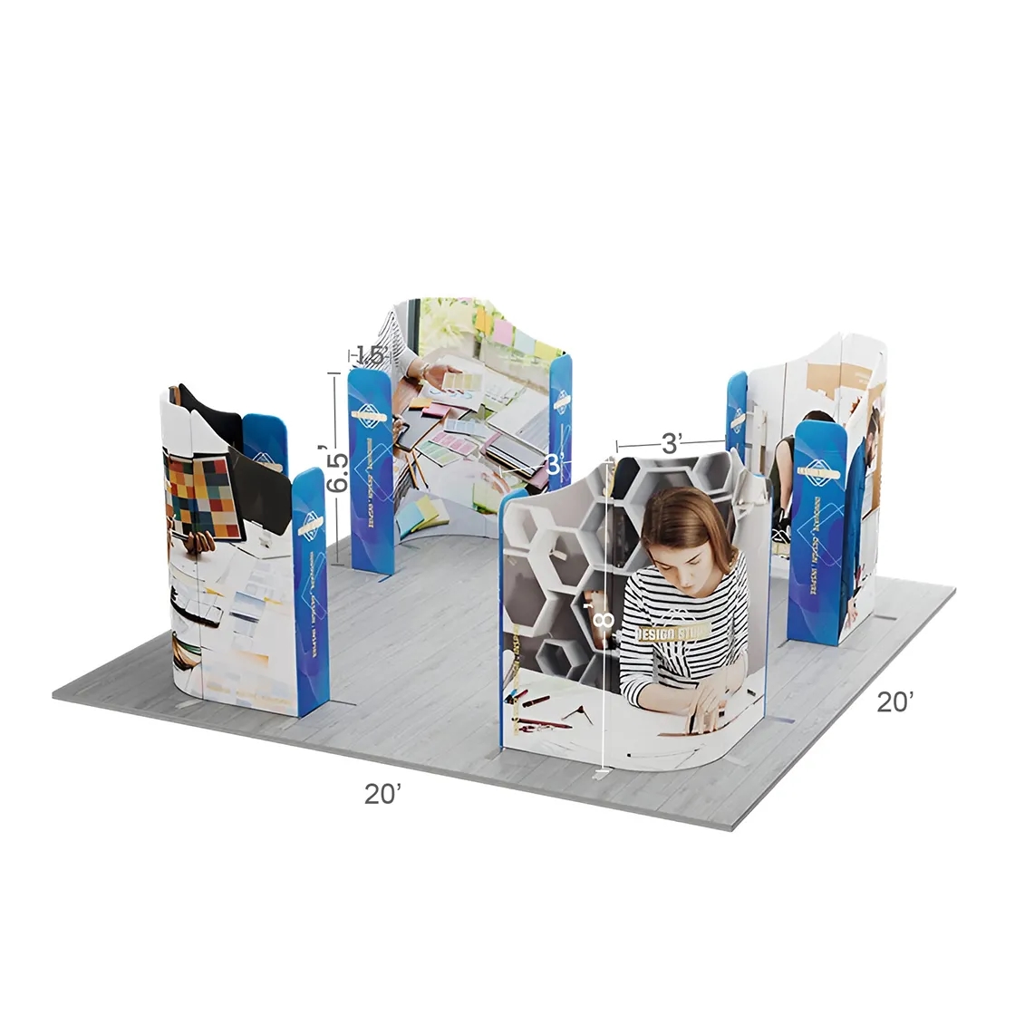 20ft Magnetic Fabric Displays - 4 Curved L-Shape Sections 1