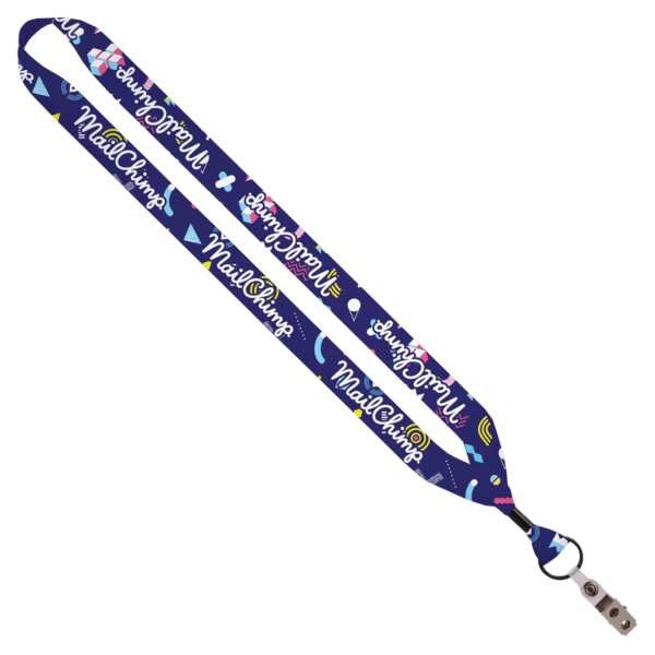 3/4" Dye-Sublimated Lanyard with Metal Crimp, Split-Ring & Bulldog Clip 1