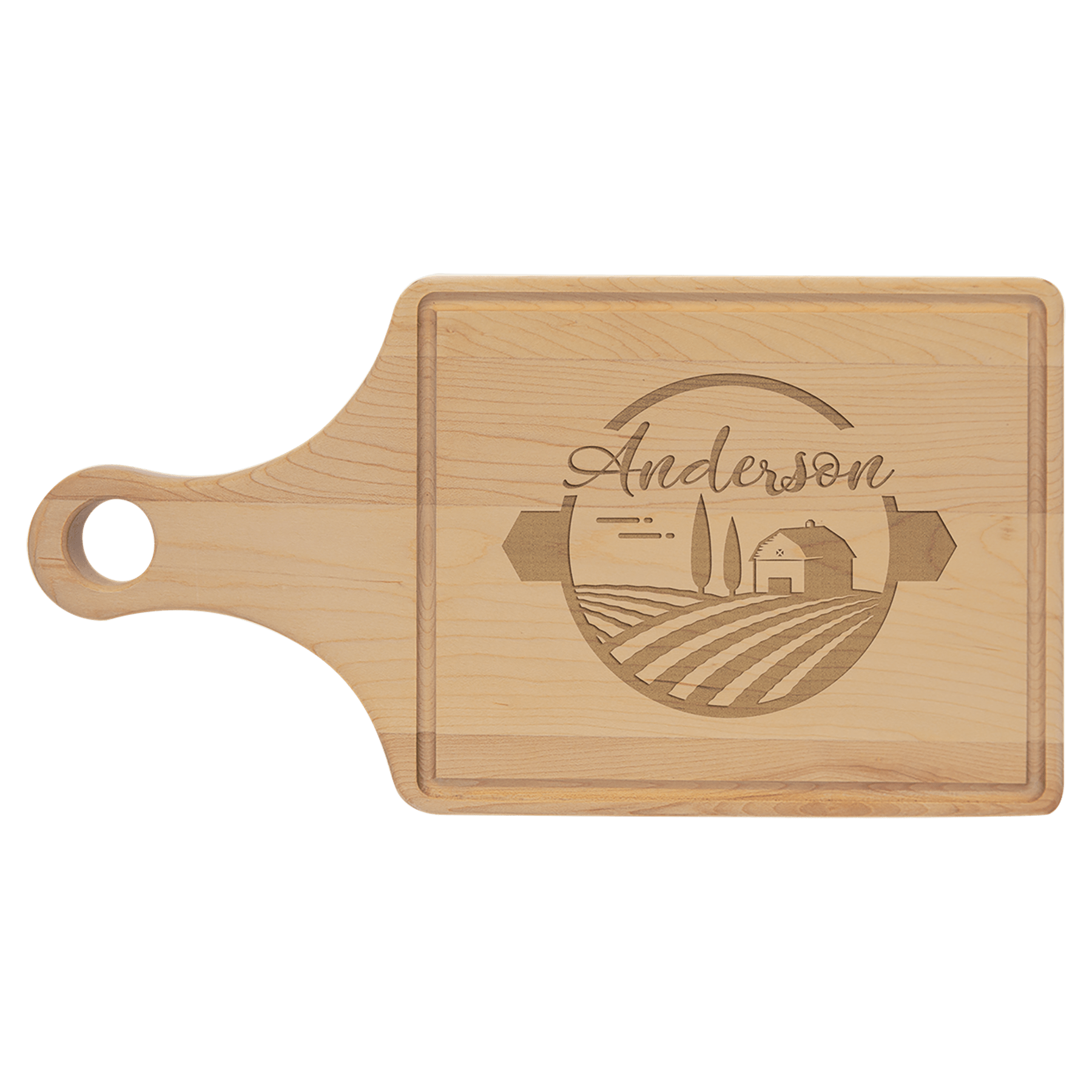 13 1/2" x 7" Maple Cutting Board Paddle Shape with Drip Ring 1