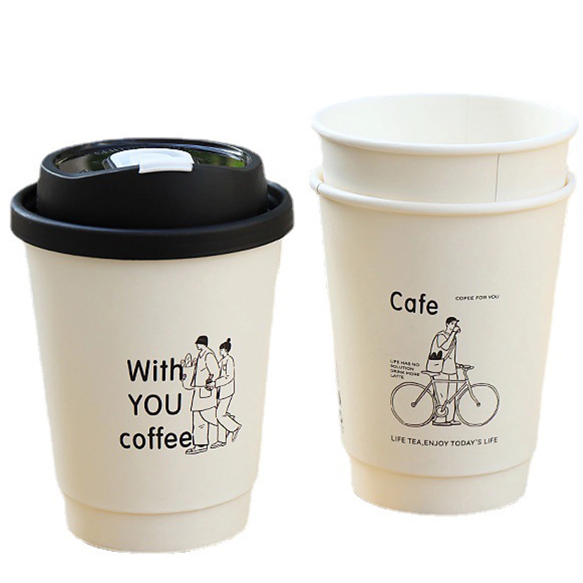 MOQ 500pcs 8 Oz Double-Walled Coffee Paper Cups With Lid 2