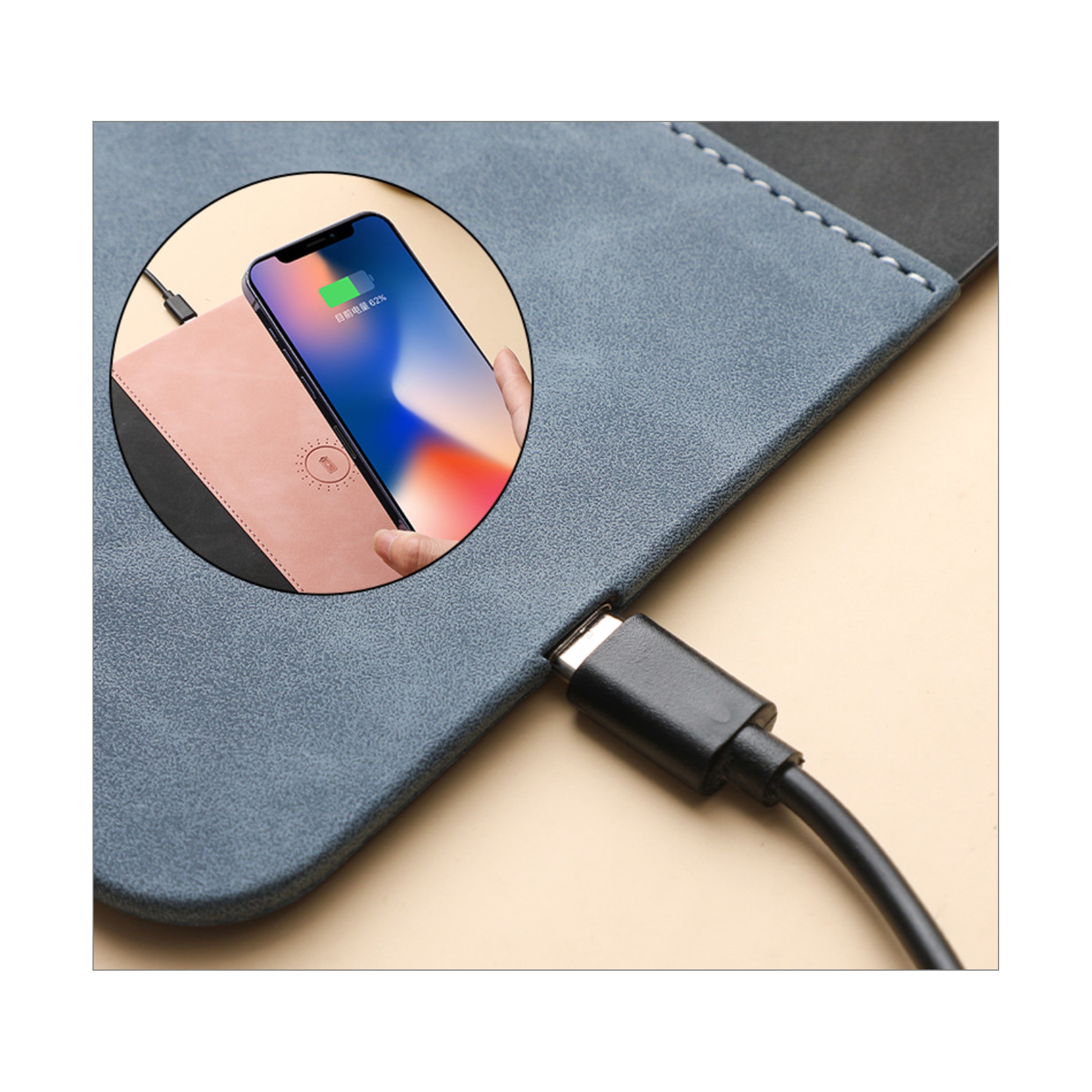 Vegan Leather Wireless Charging Mouse Pad 15W 1