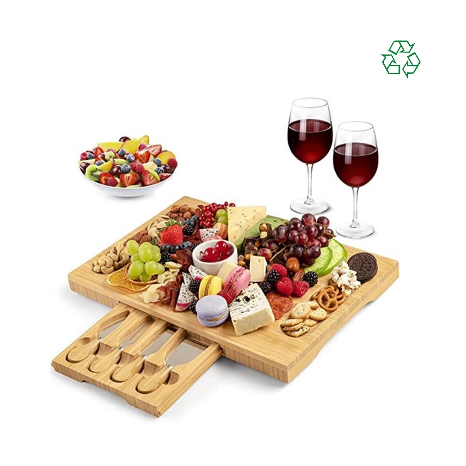 Bamboo Charcuterie Board & Cutlery Set with Slide-Out Drawer 2