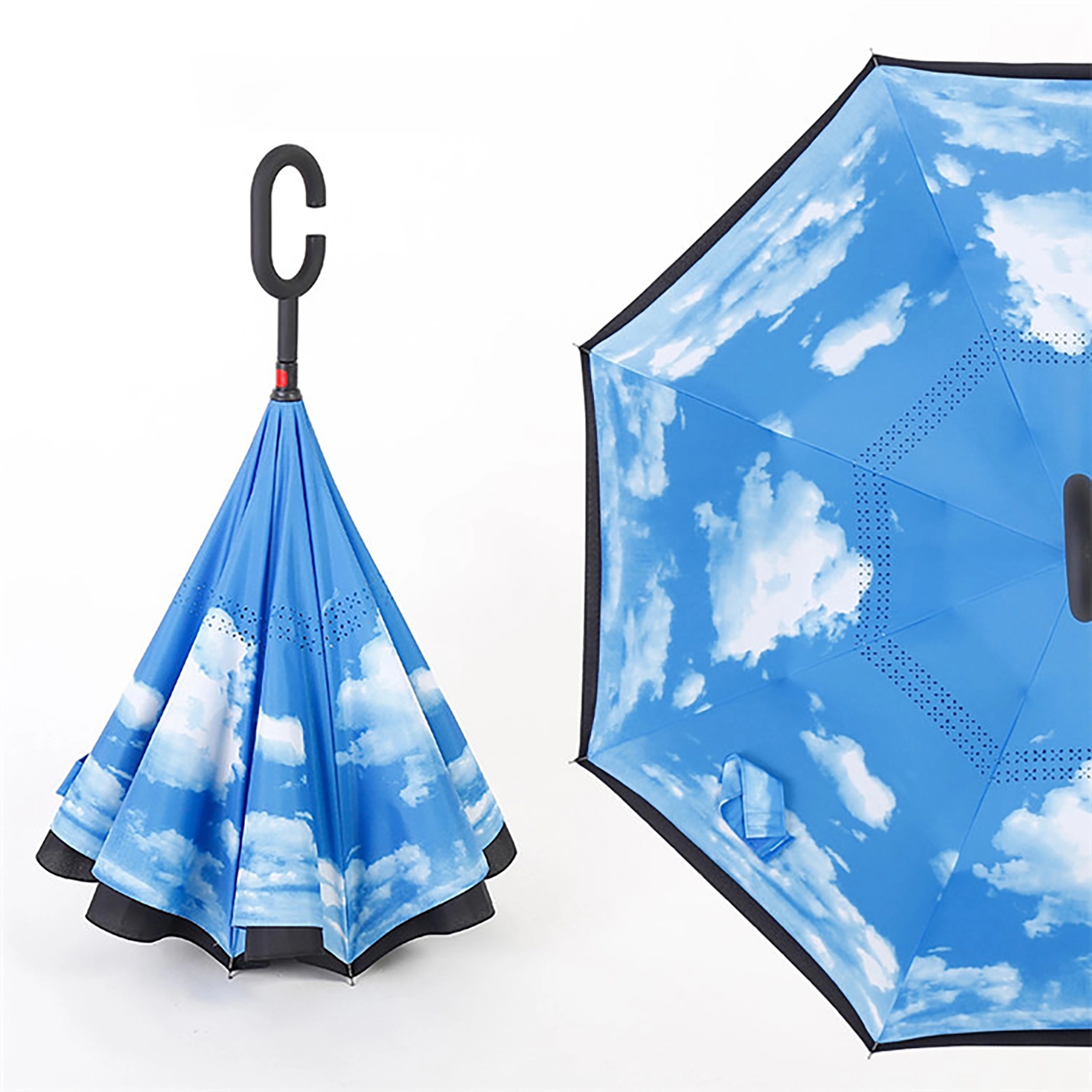 MOQ 50pcs C-Shaped Handle Anti-UV Inverted Reverse Umbrella 12