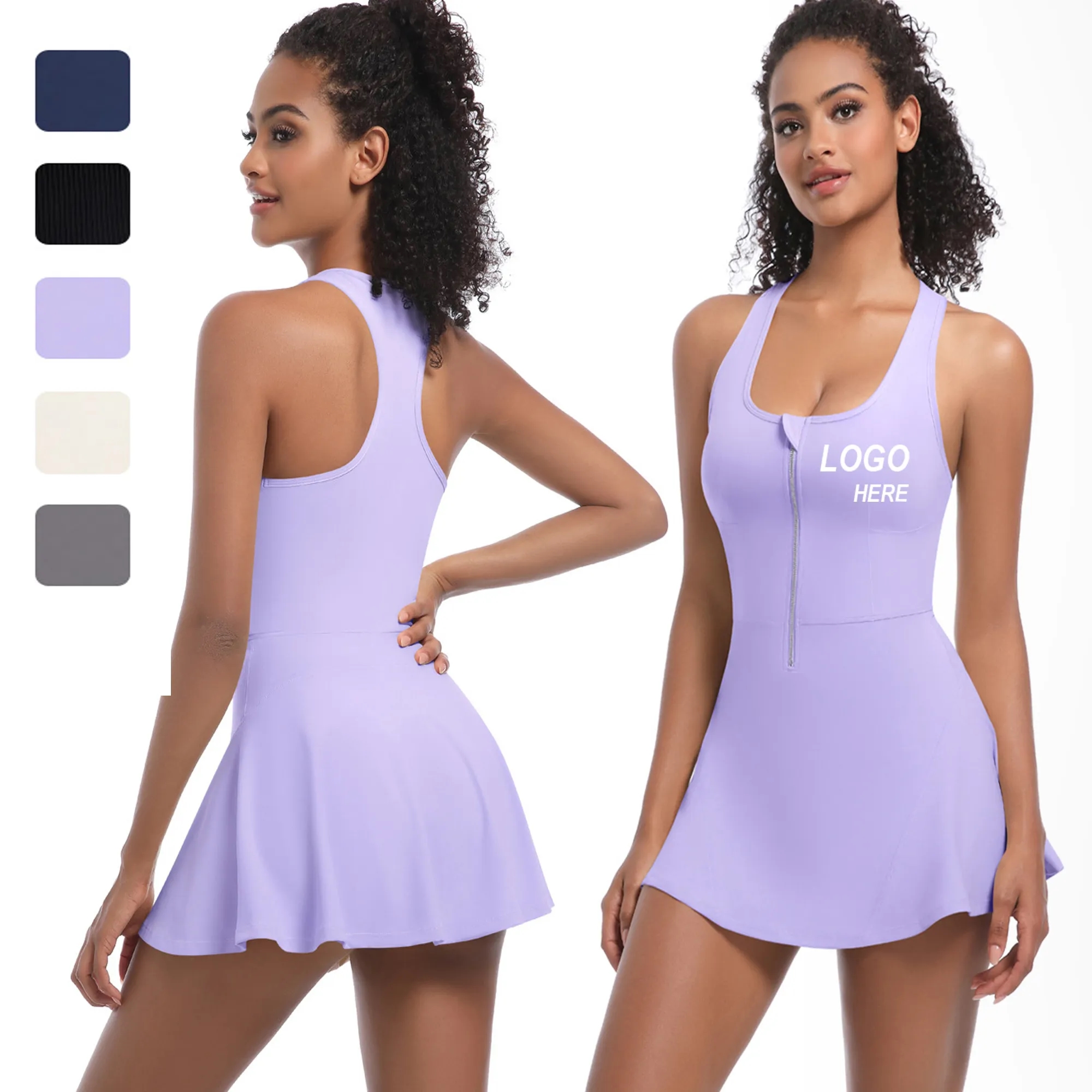 Women Tennis Golf Half Zipper Sleeveless Dress 7