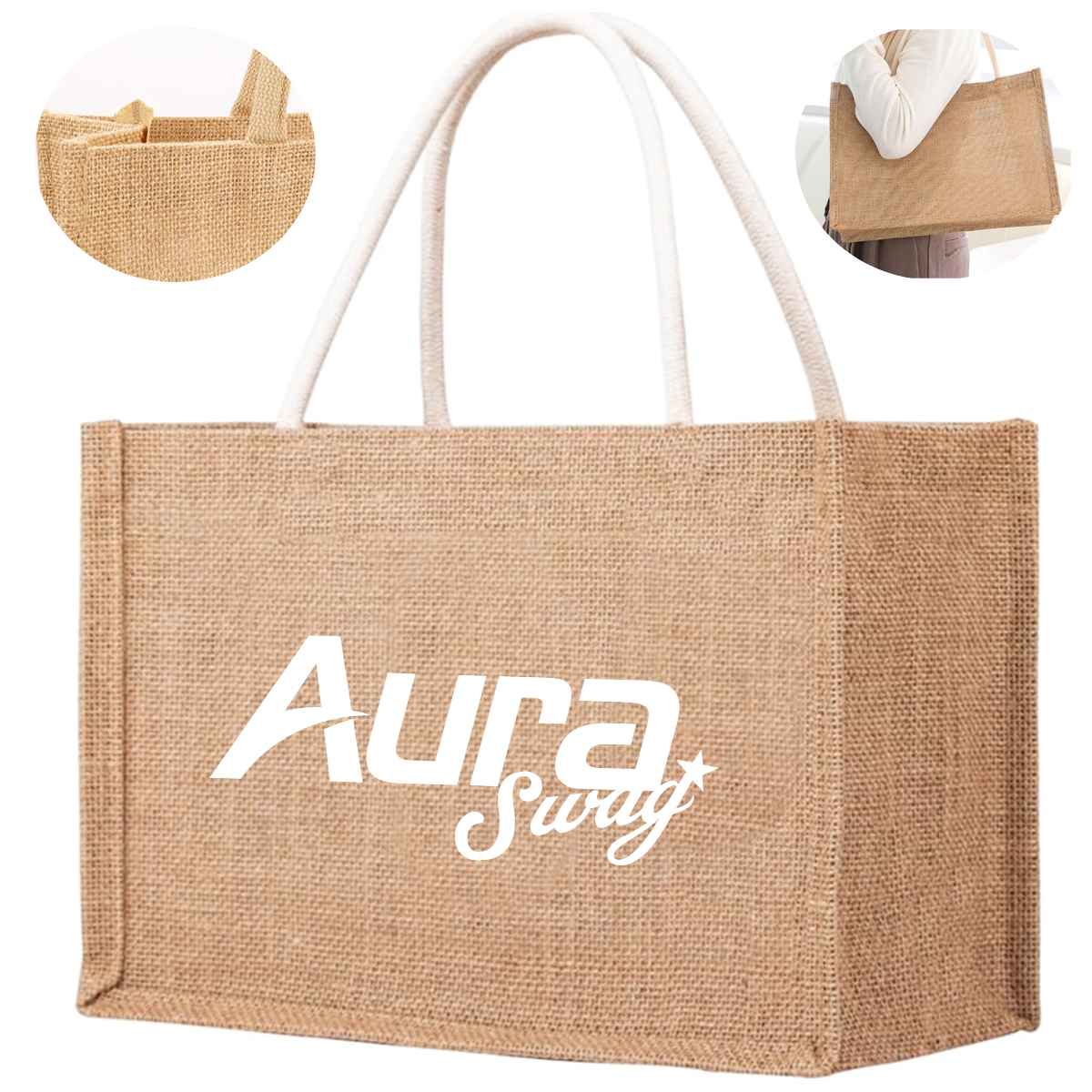 8L Eco-Friendly Jute Hessian Reusable Shopping Tote Bag 4
